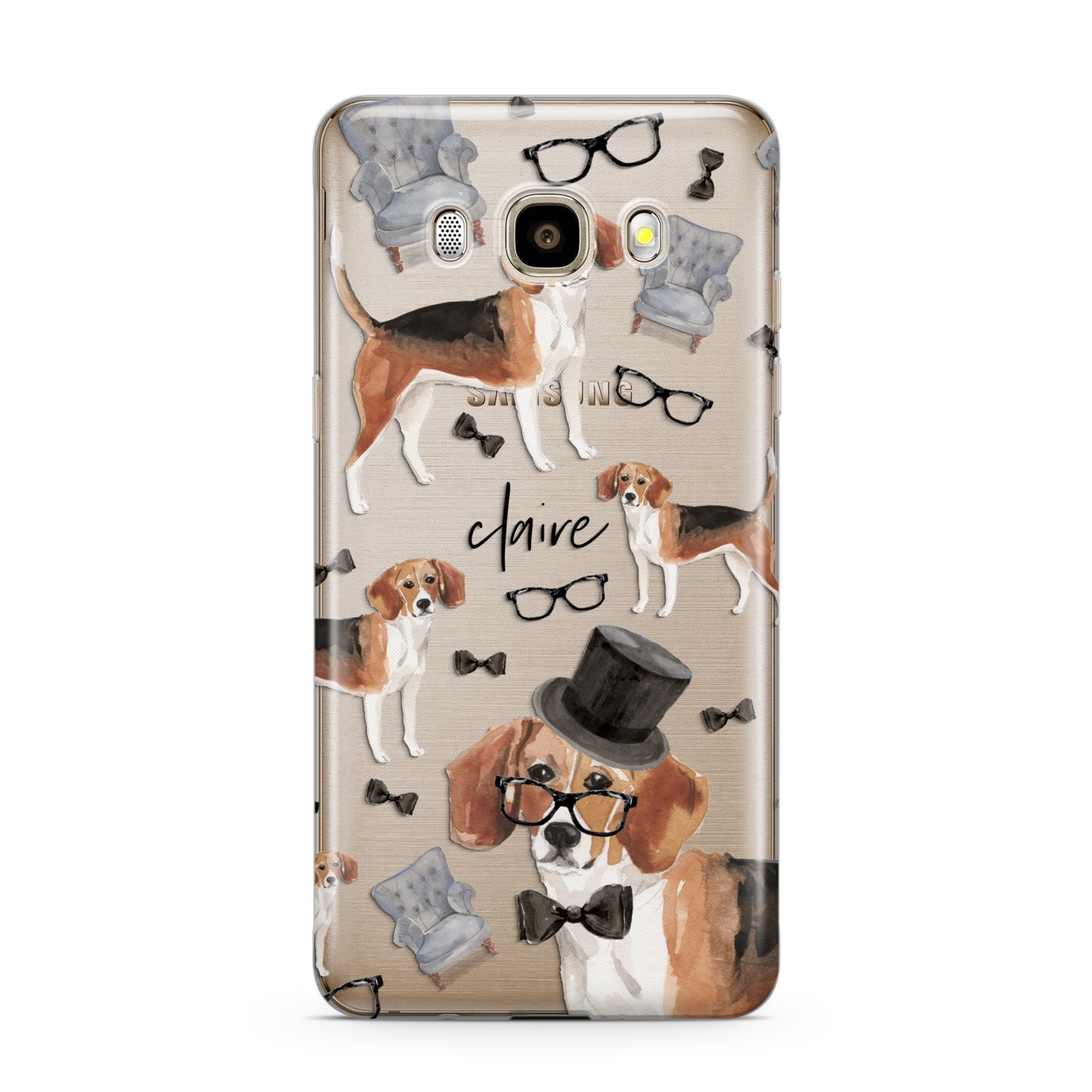 Personalised Beagle Dog Samsung Galaxy J7 2016 Case on gold phone