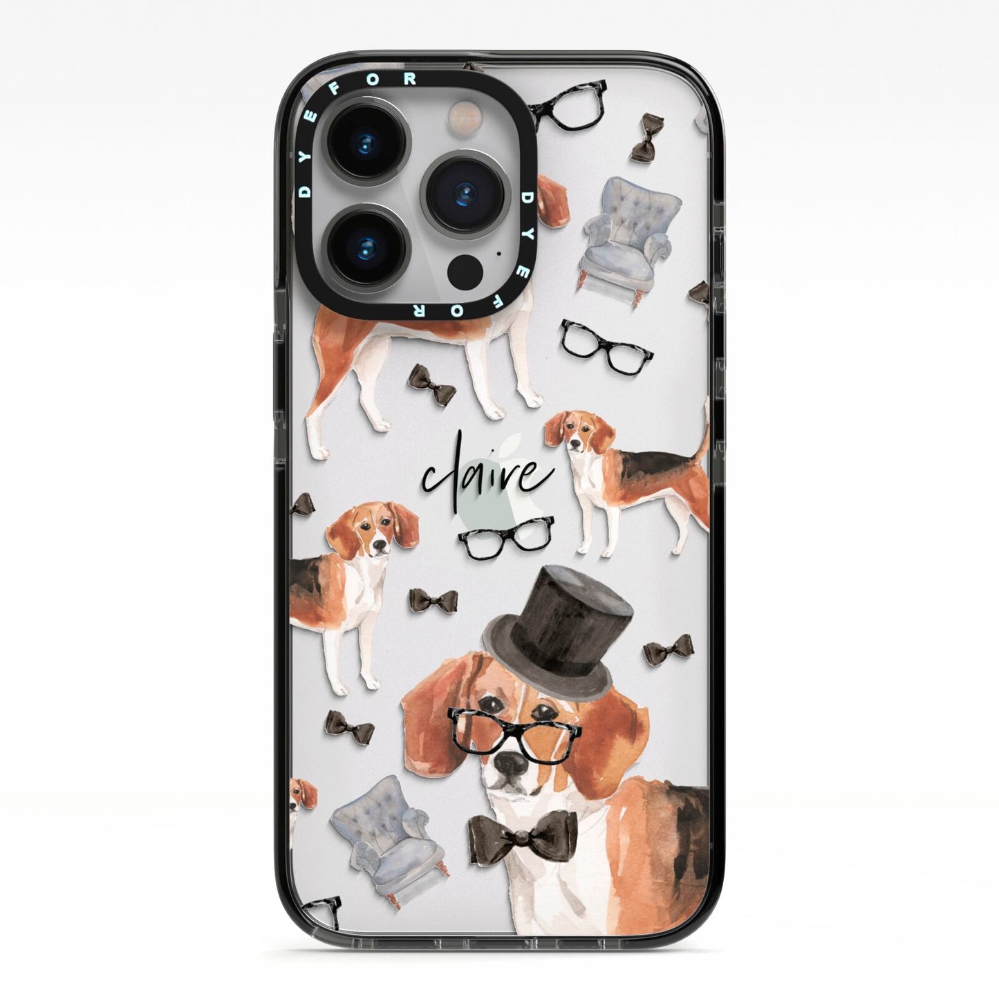 Personalised Beagle Dog iPhone 13 Pro Black Impact Case on Silver phone