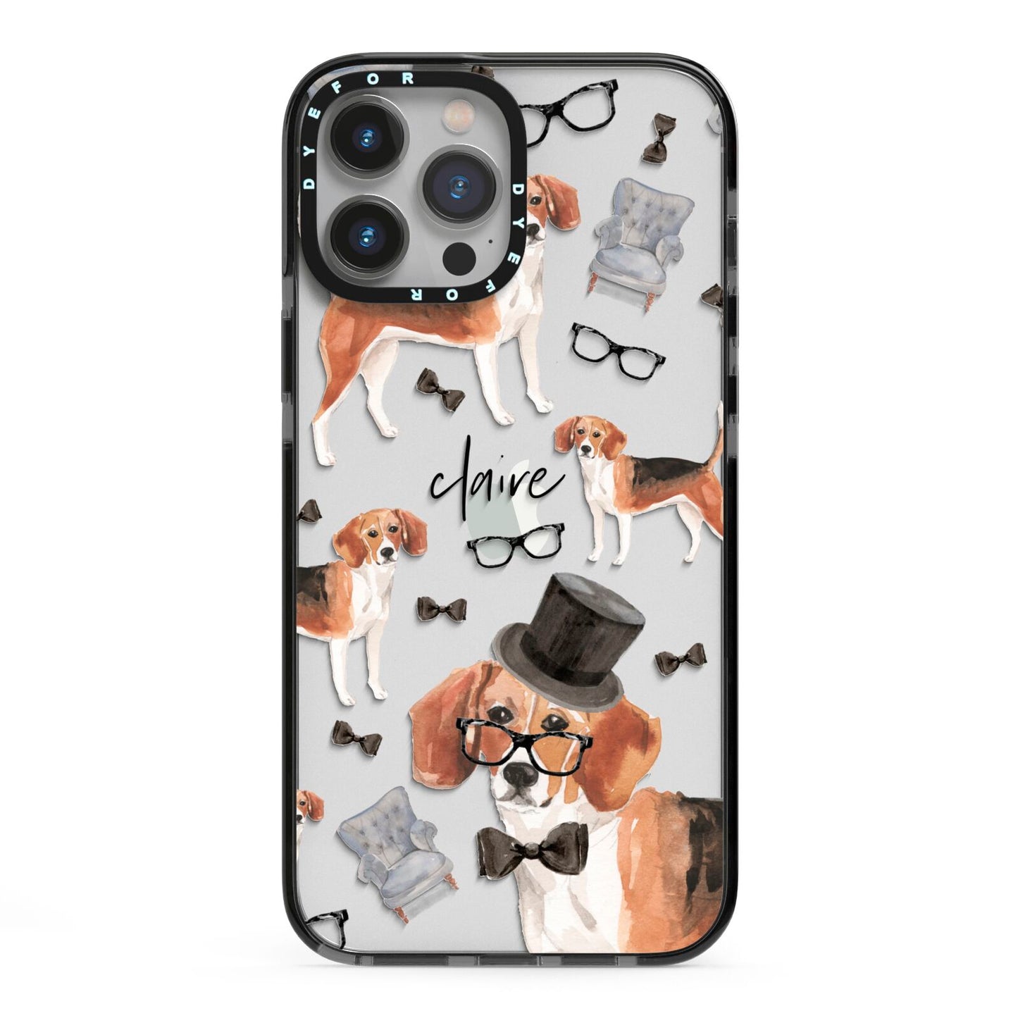 Personalised Beagle Dog iPhone 13 Pro Max Black Impact Case on Silver phone