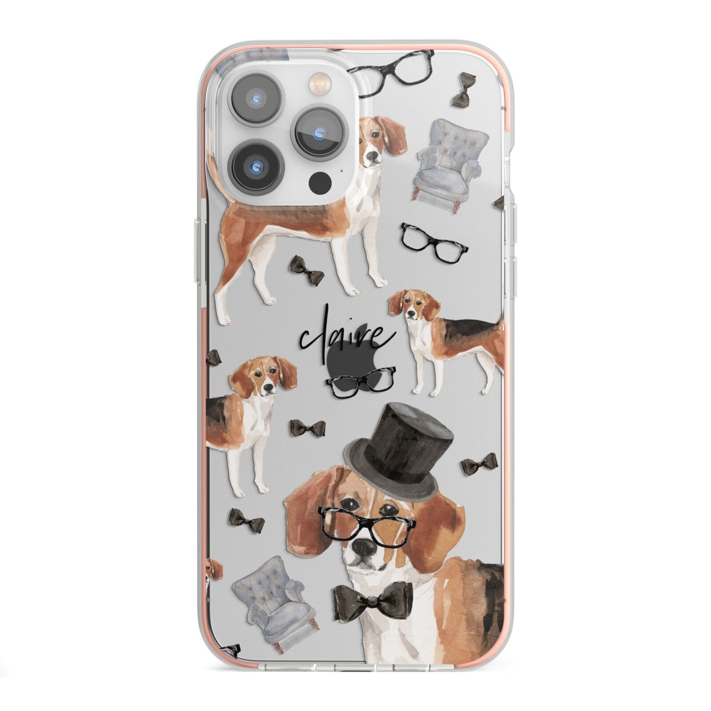 Personalised Beagle Dog iPhone 13 Pro Max TPU Impact Case with Pink Edges