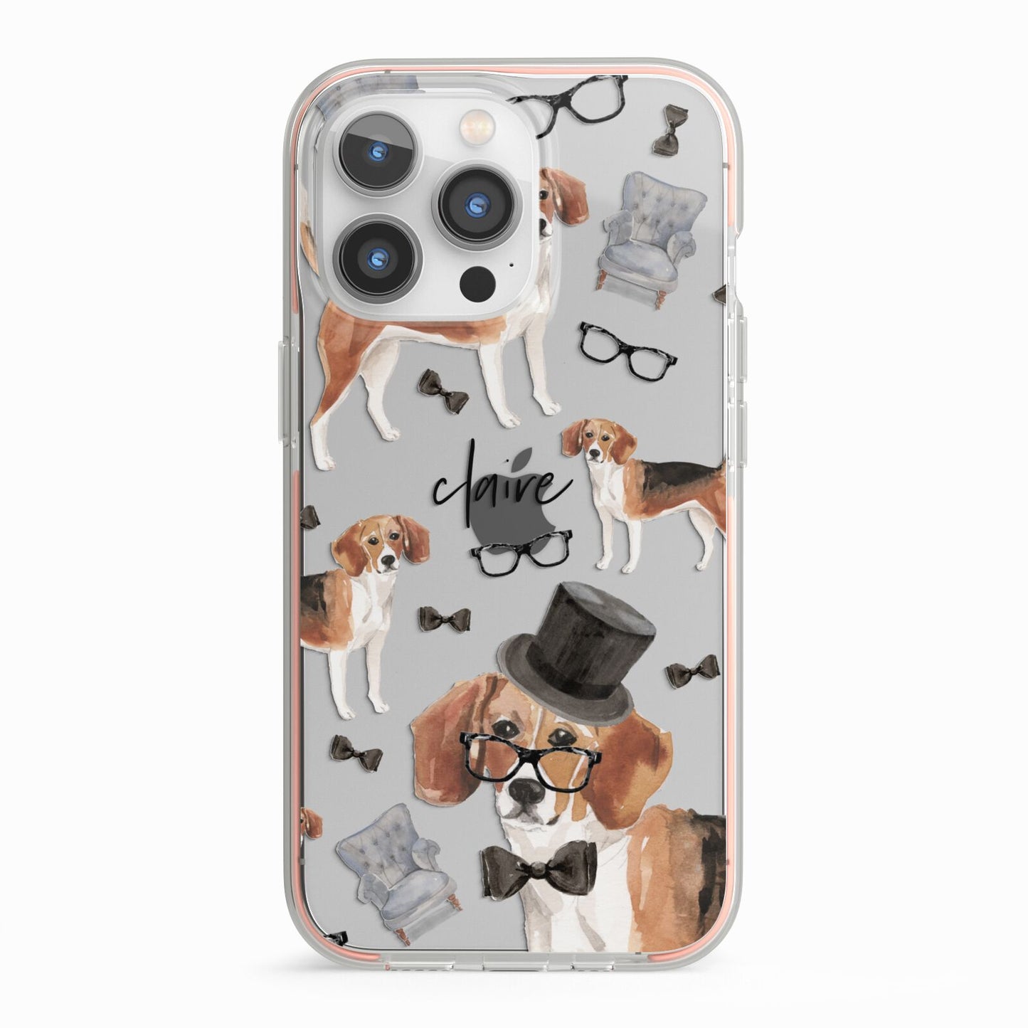Personalised Beagle Dog iPhone 13 Pro TPU Impact Case with Pink Edges