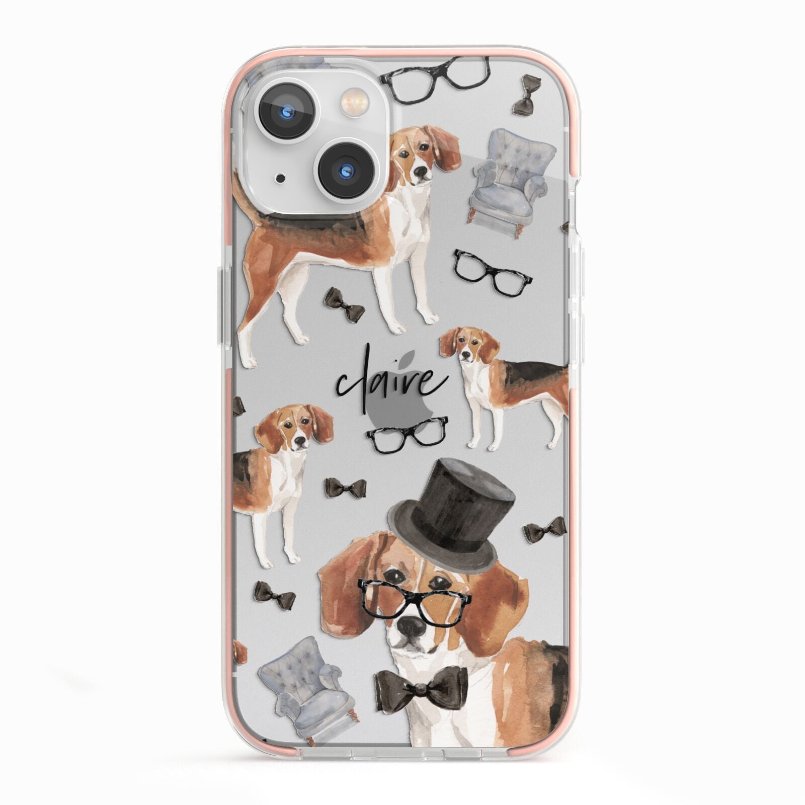 Personalised Beagle Dog iPhone 13 TPU Impact Case with Pink Edges