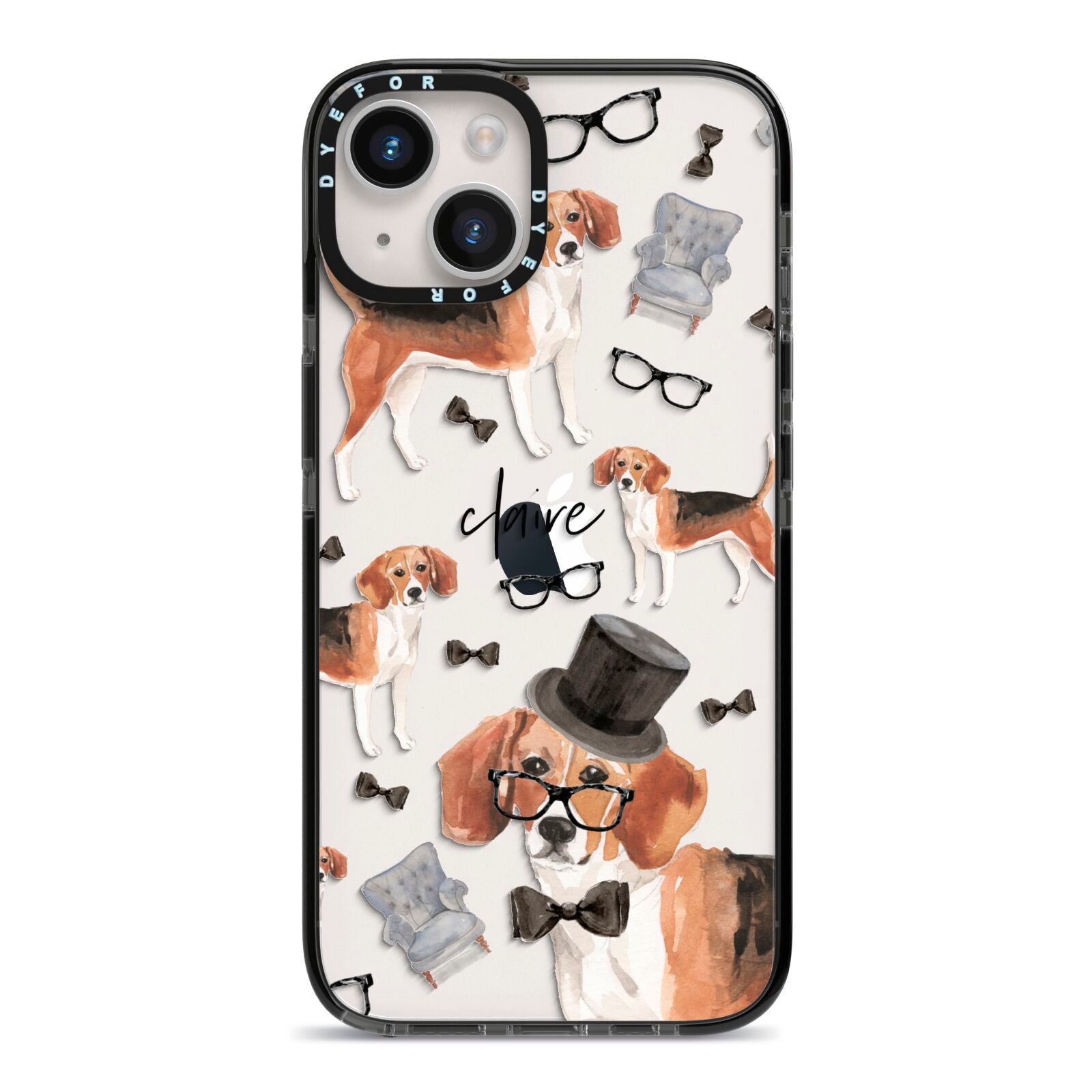 Personalised Beagle Dog iPhone 14 Black Impact Case on Silver phone