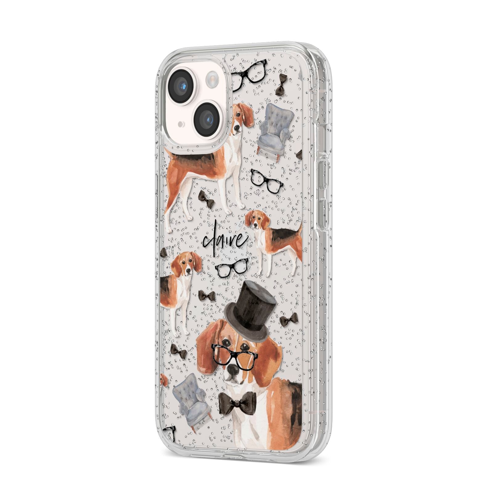 Personalised Beagle Dog iPhone 14 Glitter Tough Case Starlight Angled Image