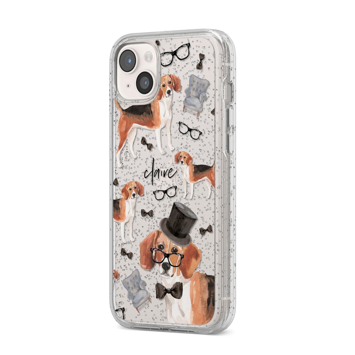 Personalised Beagle Dog iPhone 14 Plus Glitter Tough Case Starlight Angled Image