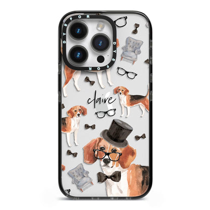 Personalised Beagle Dog iPhone 14 Pro Black Impact Case on Silver phone