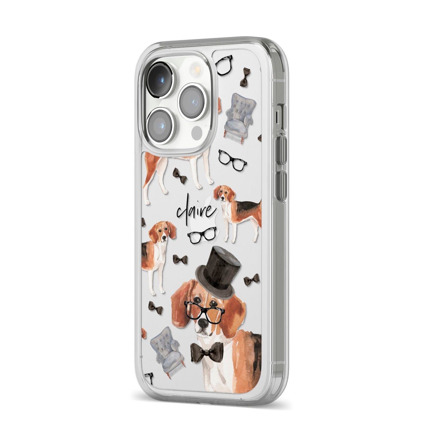 Personalised Beagle Dog iPhone 14 Pro Clear Tough Case Silver Angled Image