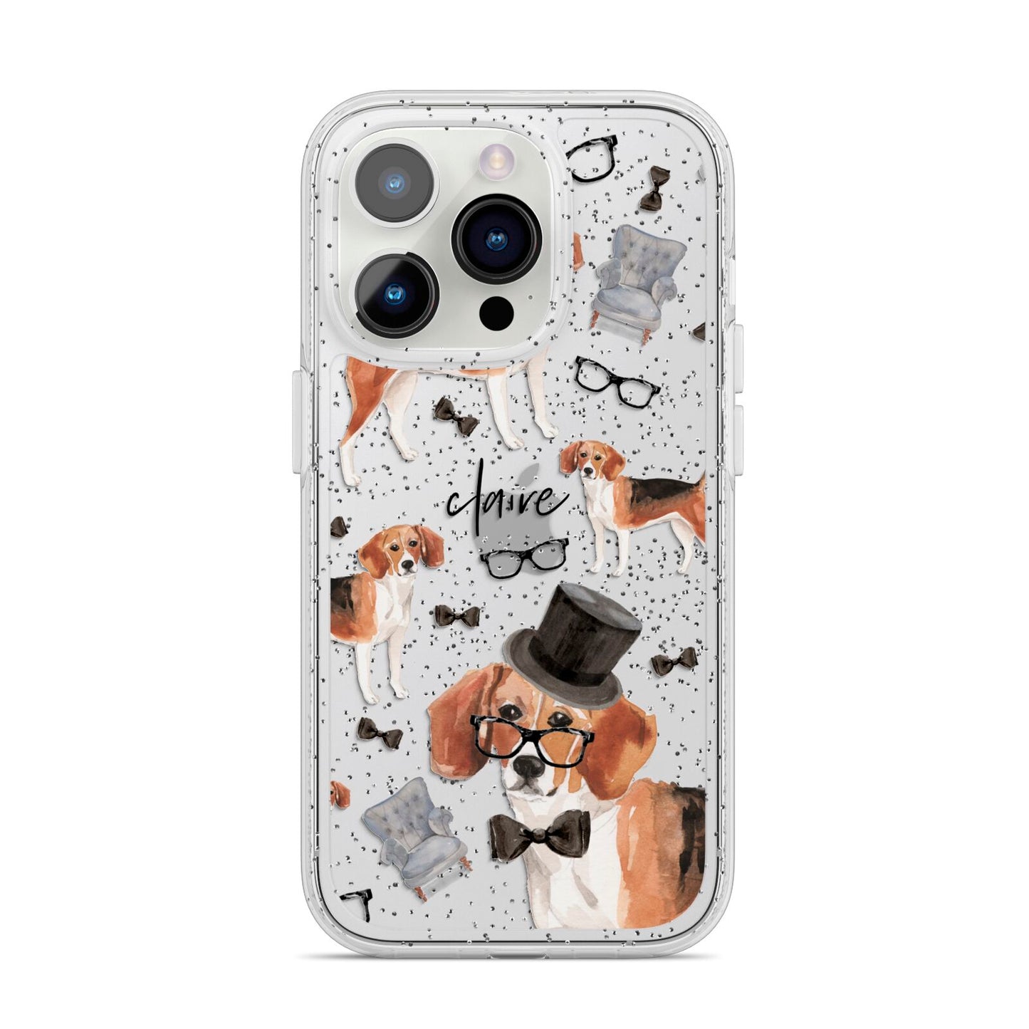 Personalised Beagle Dog iPhone 14 Pro Glitter Tough Case Silver