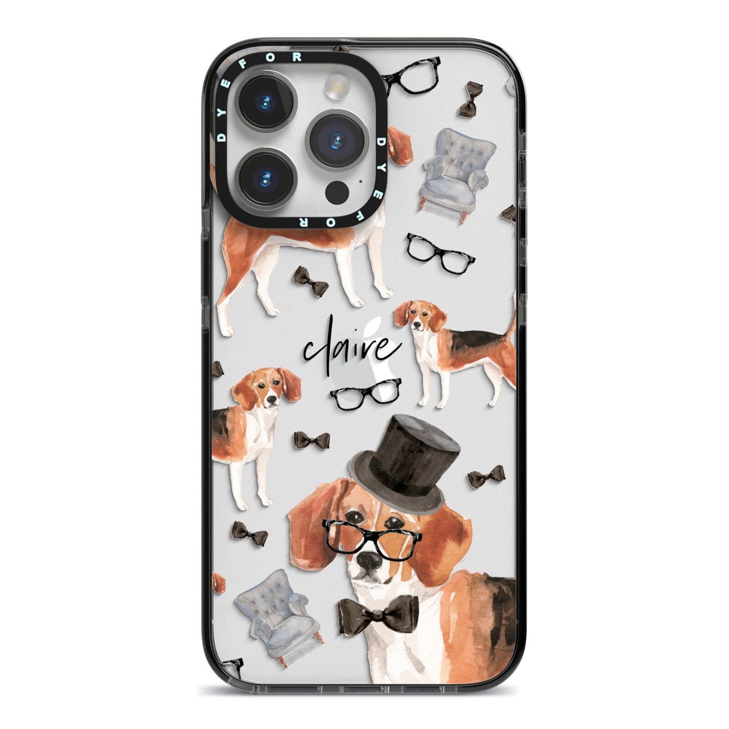 Personalised Beagle Dog iPhone 14 Pro Max Black Impact Case on Silver phone