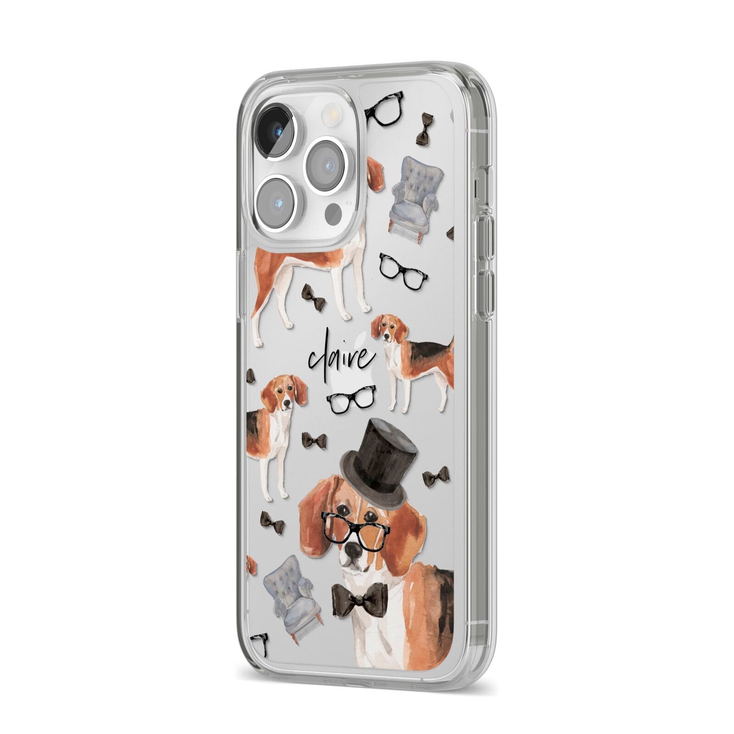 Personalised Beagle Dog iPhone 14 Pro Max Clear Tough Case Silver Angled Image