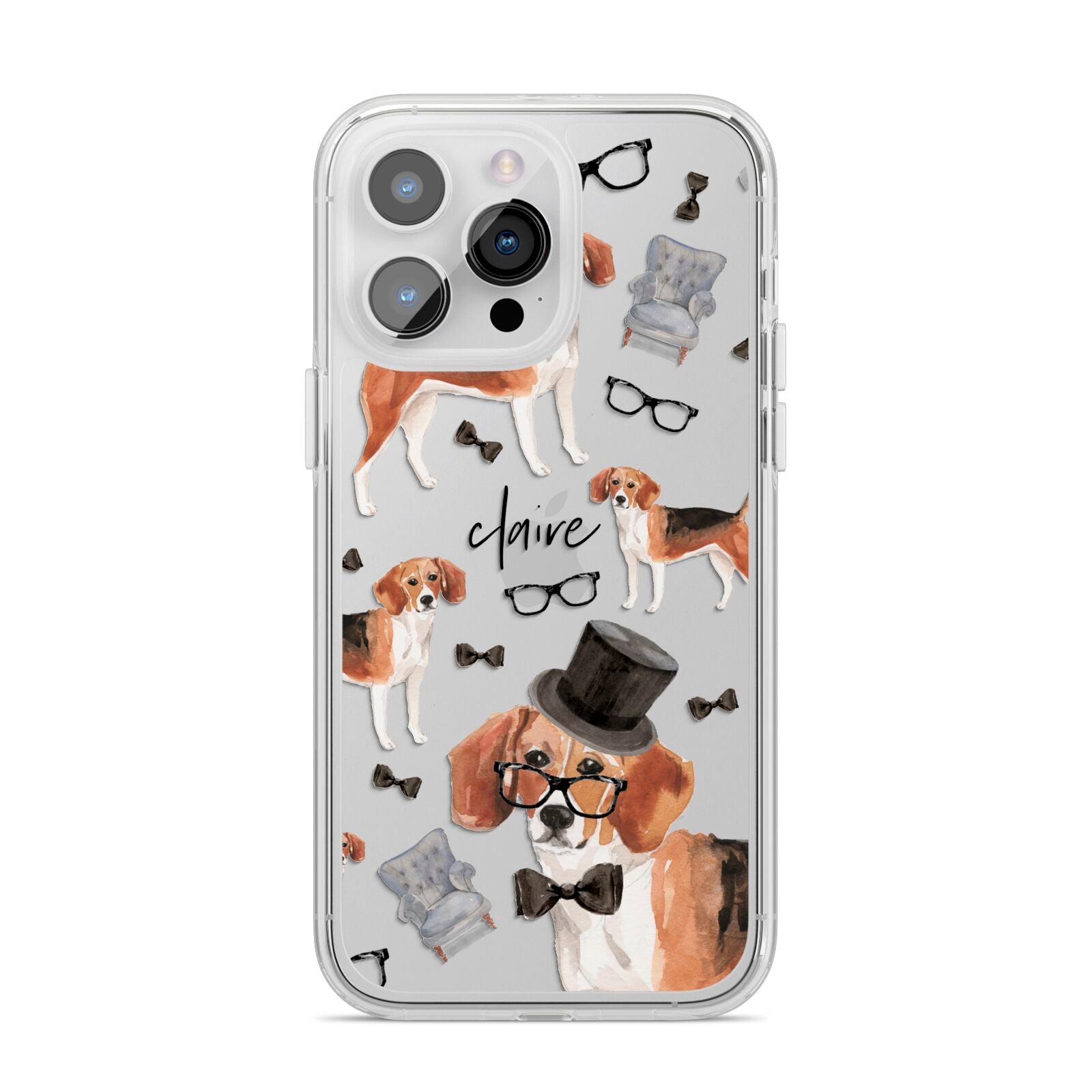 Personalised Beagle Dog iPhone 14 Pro Max Clear Tough Case Silver