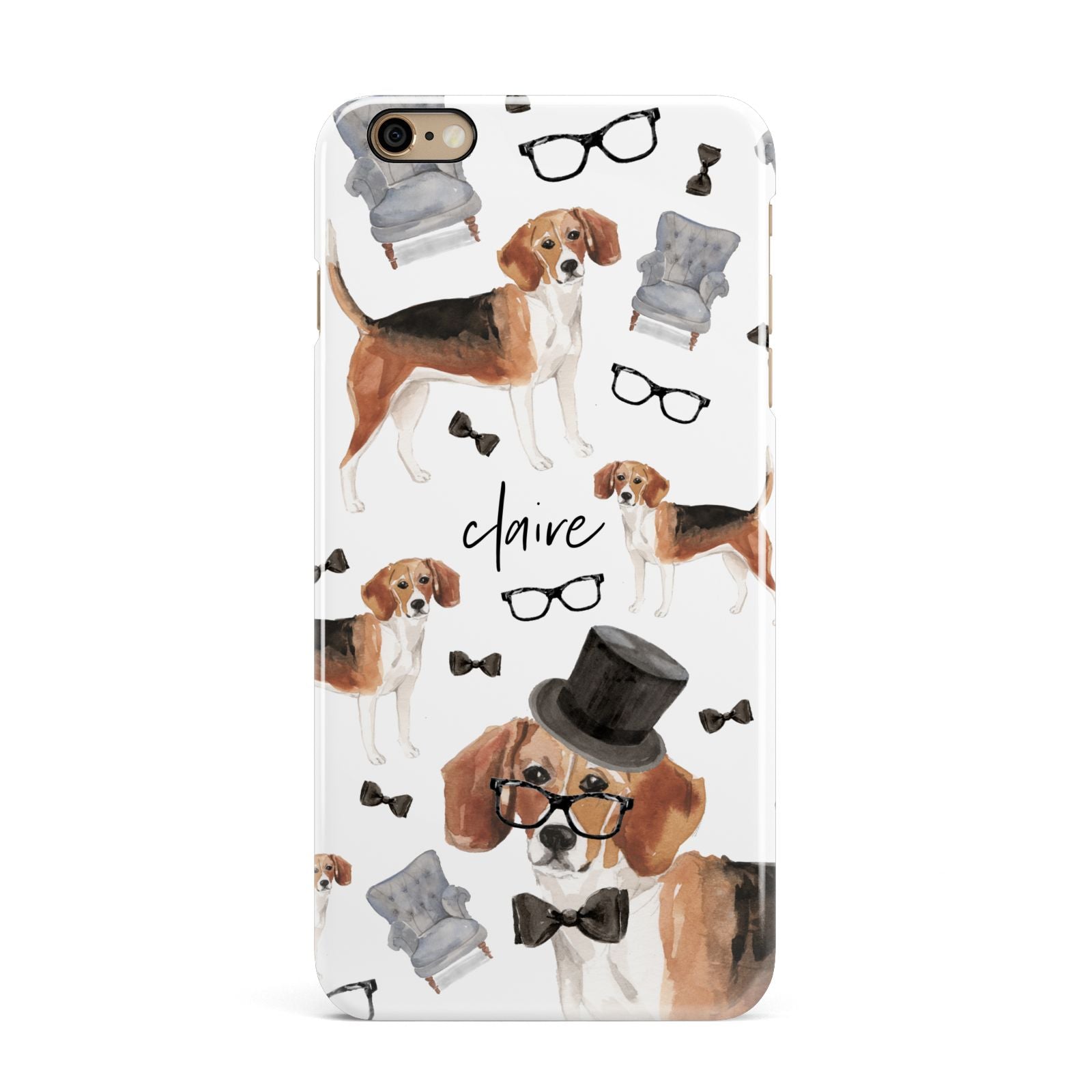 Personalised Beagle Dog iPhone 6 Plus 3D Snap Case on Gold Phone