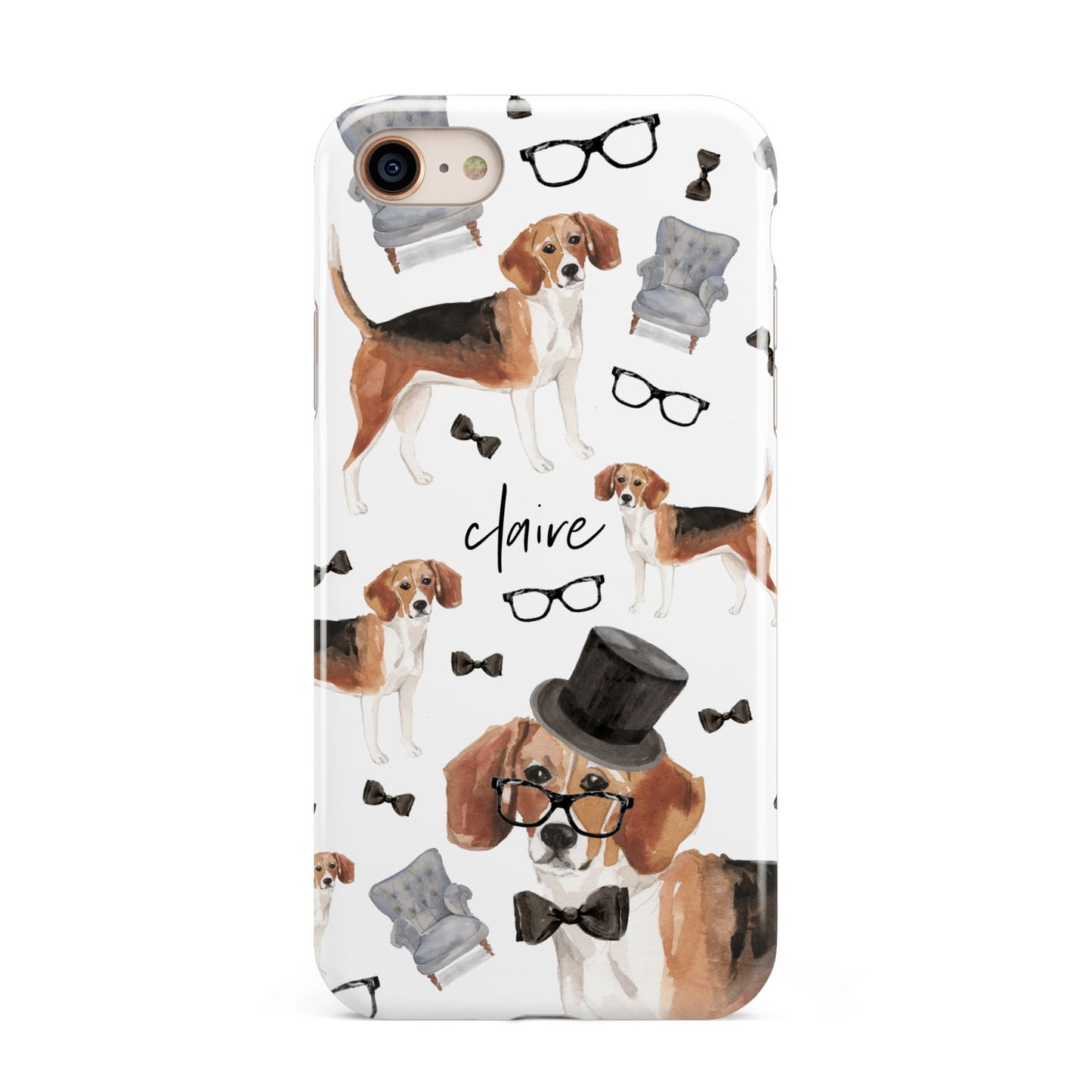 Personalised Beagle Dog iPhone 8 3D Tough Case on Gold Phone