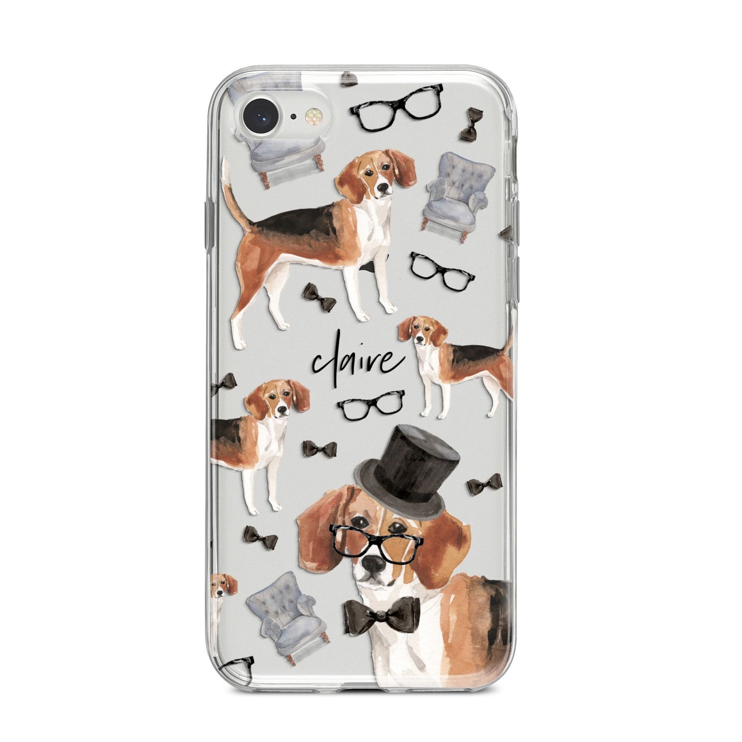 Personalised Beagle Dog iPhone 8 Bumper Case on Silver iPhone