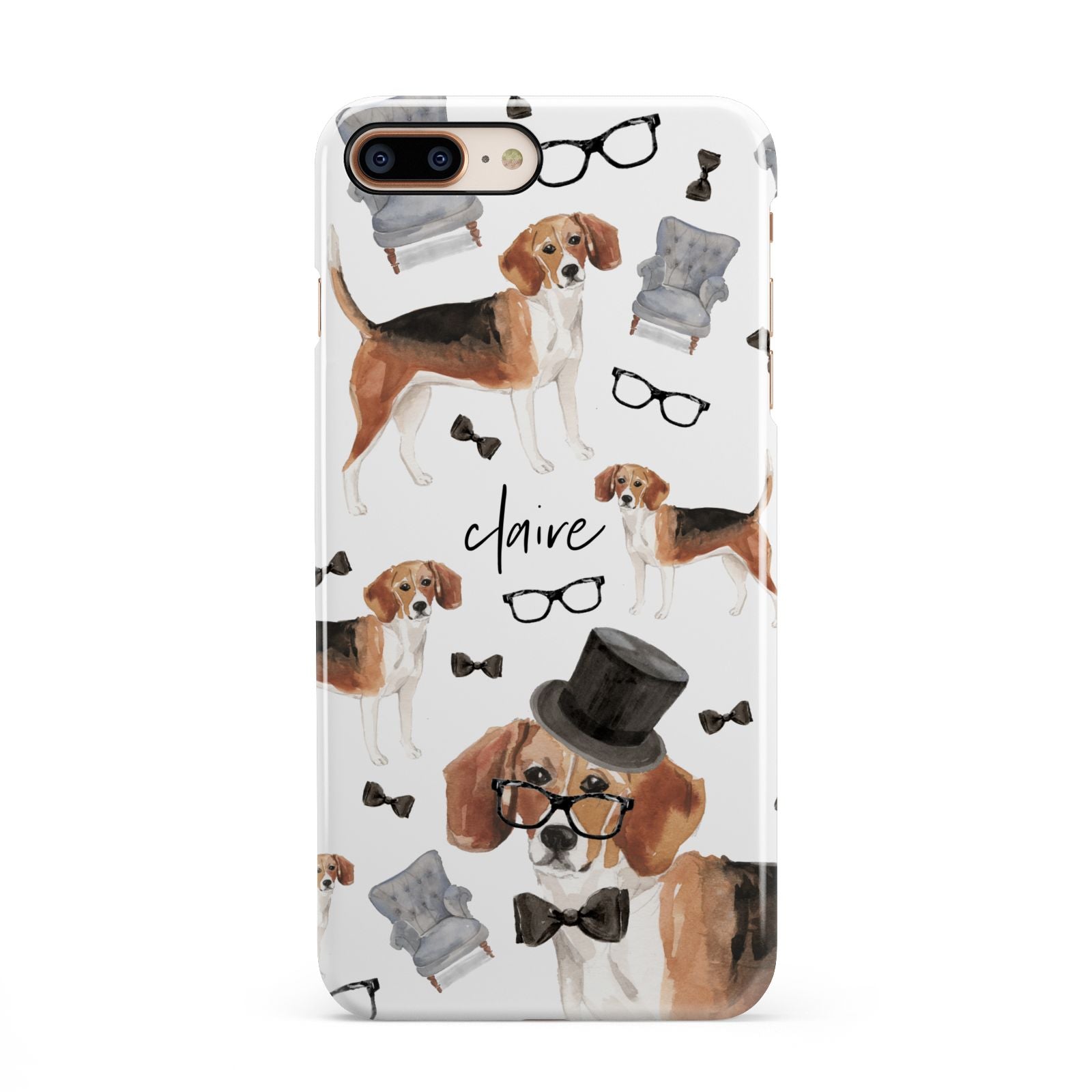 Personalised Beagle Dog iPhone 8 Plus 3D Snap Case on Gold Phone