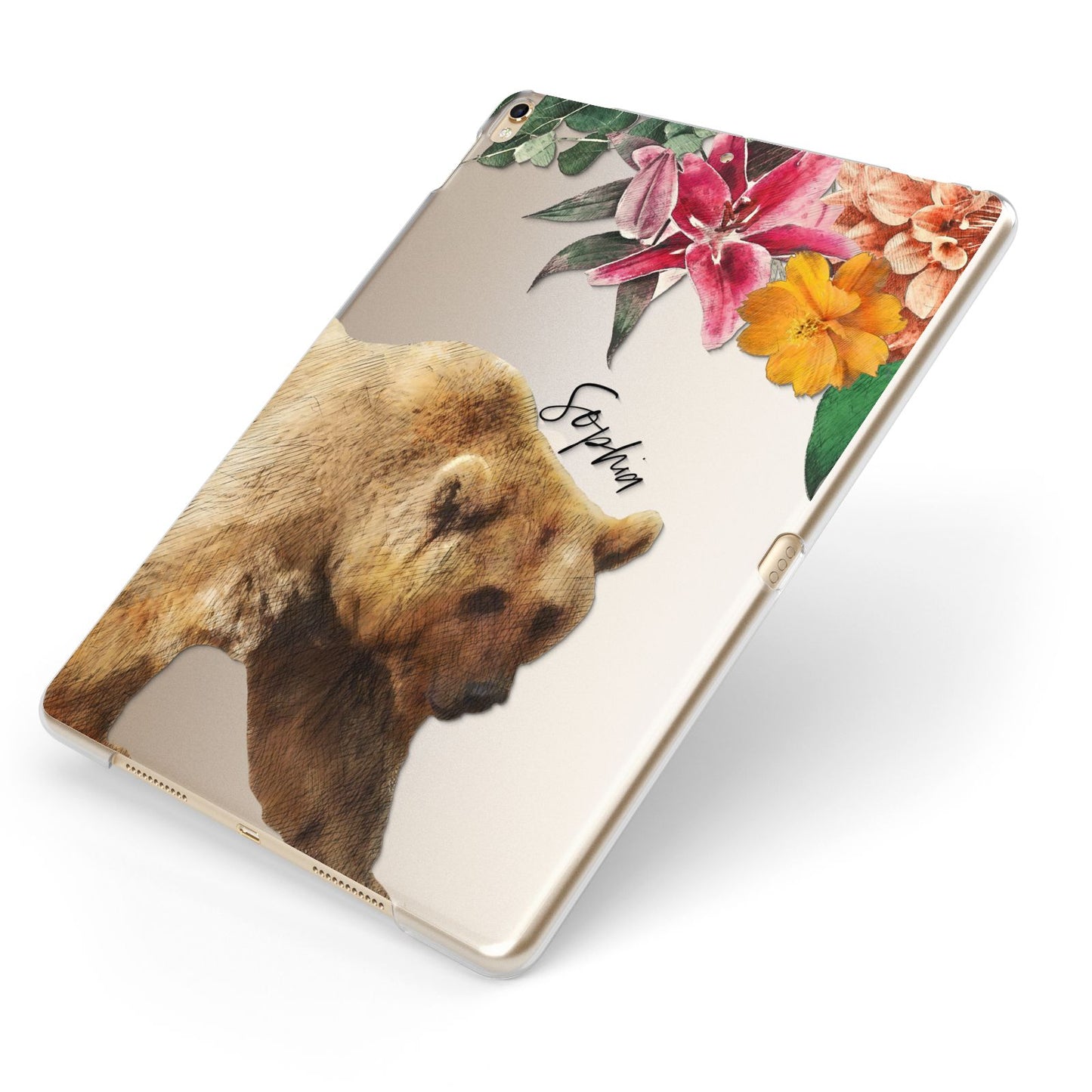 Personalised Bear Apple iPad Case on Gold iPad Side View