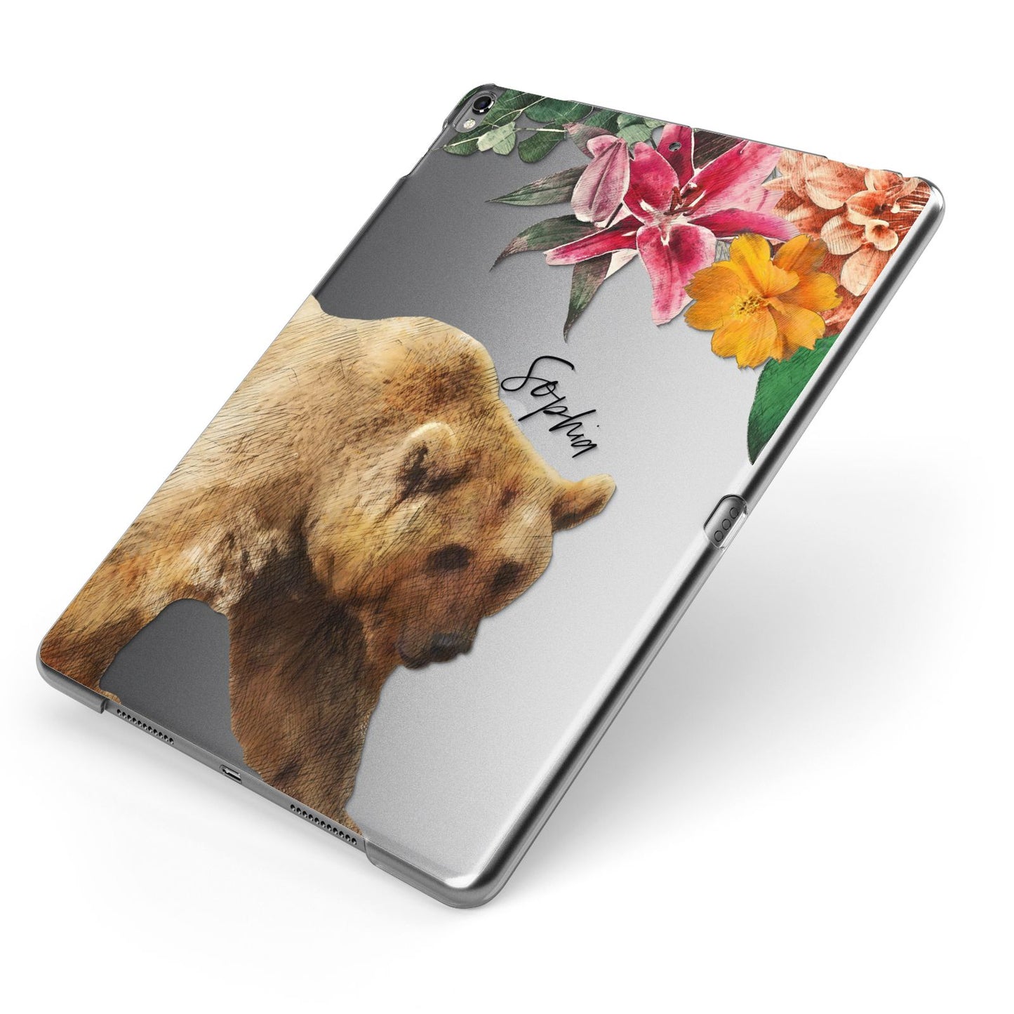 Personalised Bear Apple iPad Case on Grey iPad Side View