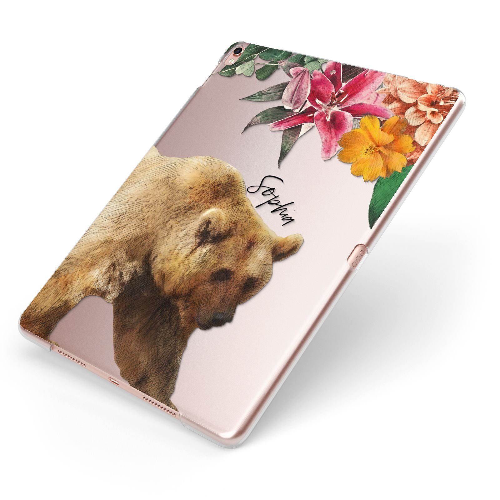 Personalised Bear Apple iPad Case on Rose Gold iPad Side View