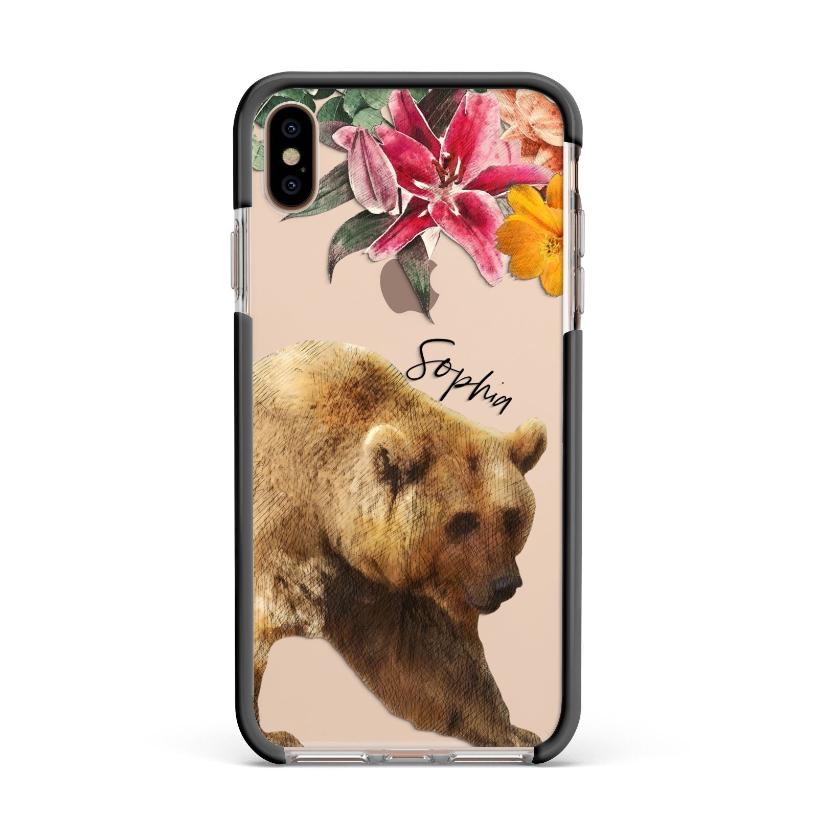 Personalised Bear Apple iPhone Xs Max Impact Case Black Edge on Gold Phone