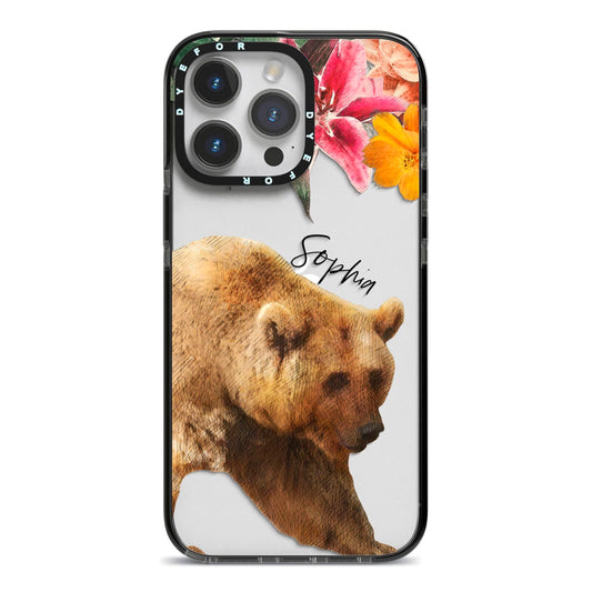 Personalised Bear iPhone 14 Pro Max Black Impact Case on Silver phone