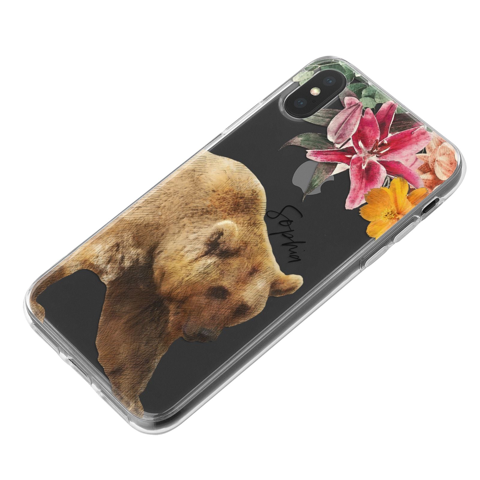 Personalised Bear iPhone X Bumper Case on Black iPhone