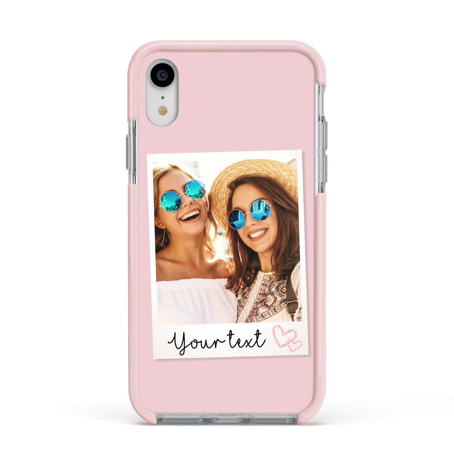 Personalised Best Friend Photo Apple iPhone XR Impact Case Pink Edge on Silver Phone