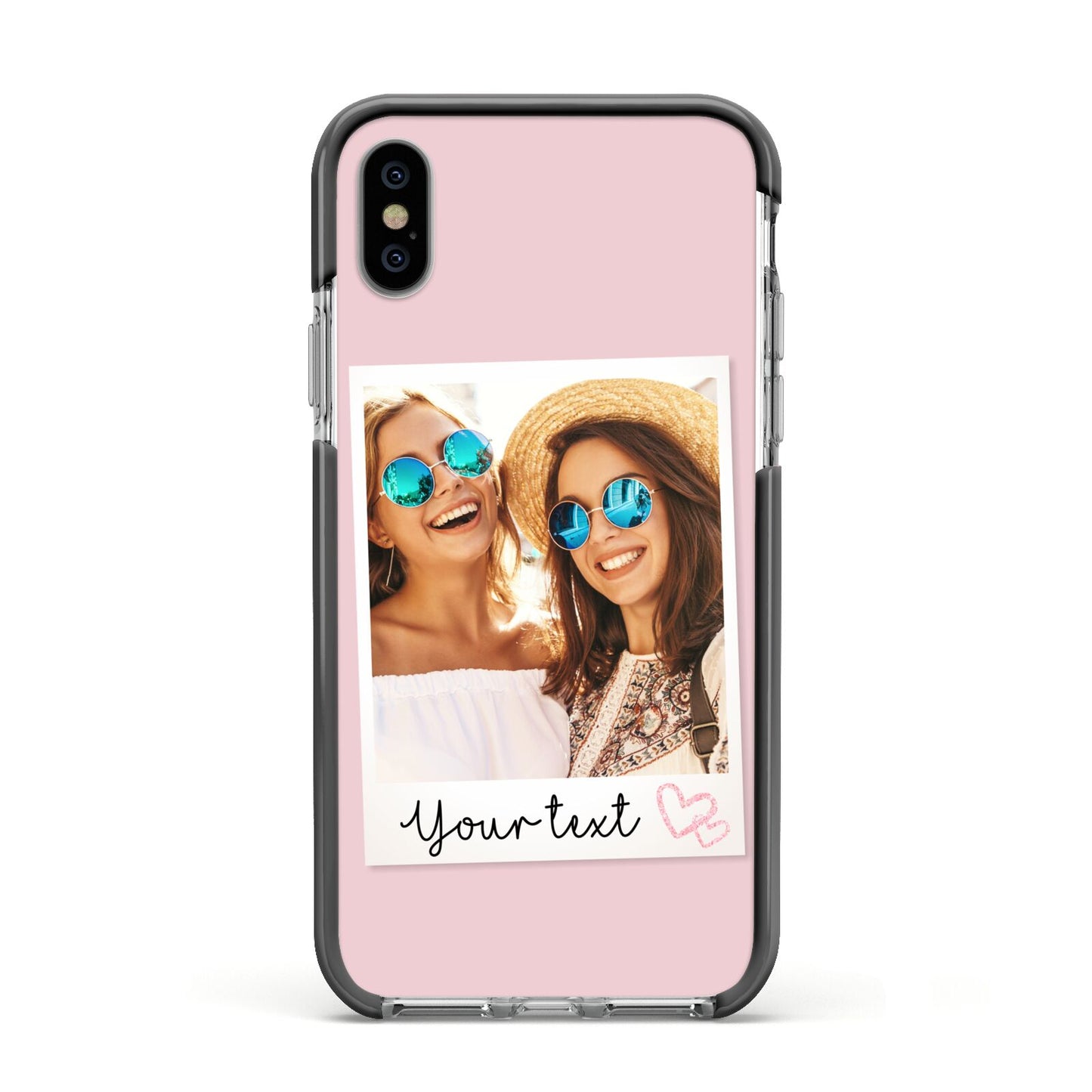 Personalised Best Friend Photo Apple iPhone Xs Impact Case Black Edge on Silver Phone