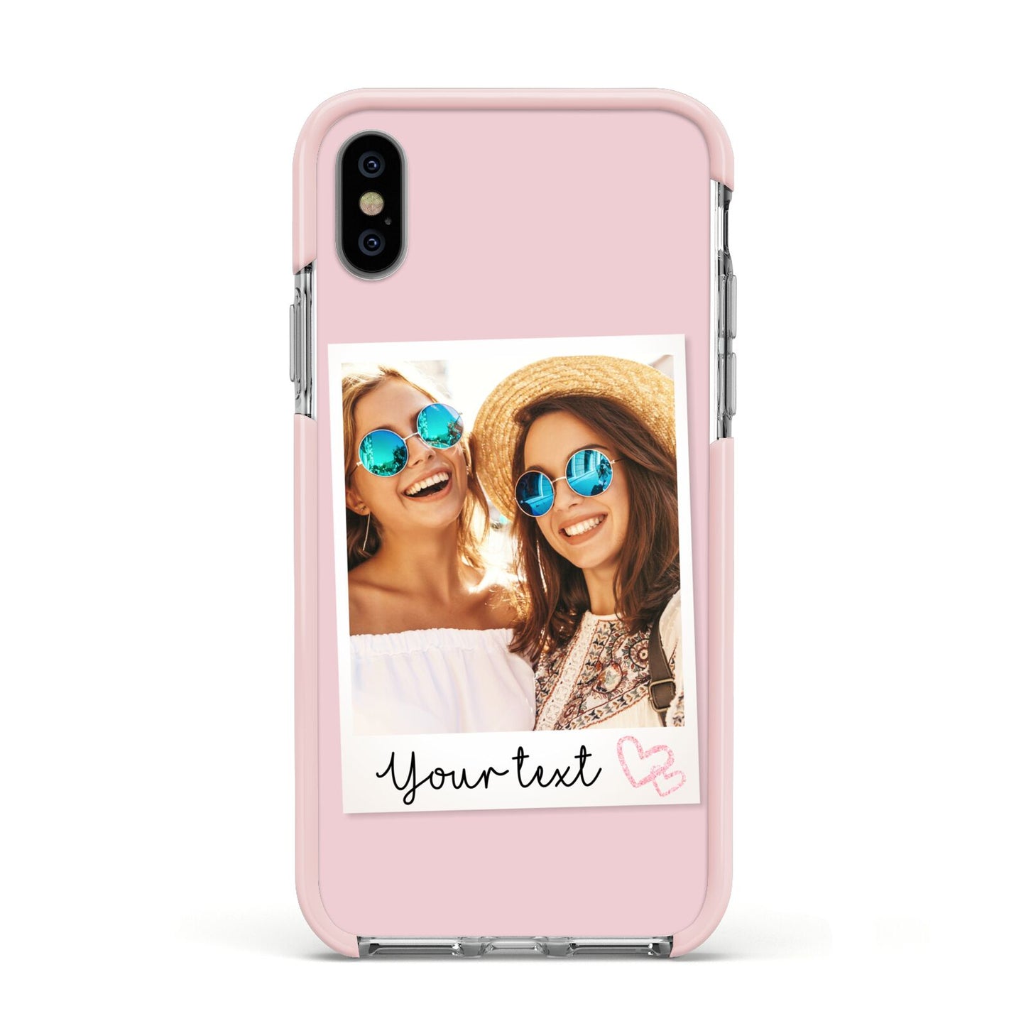 Personalised Best Friend Photo Apple iPhone Xs Impact Case Pink Edge on Silver Phone