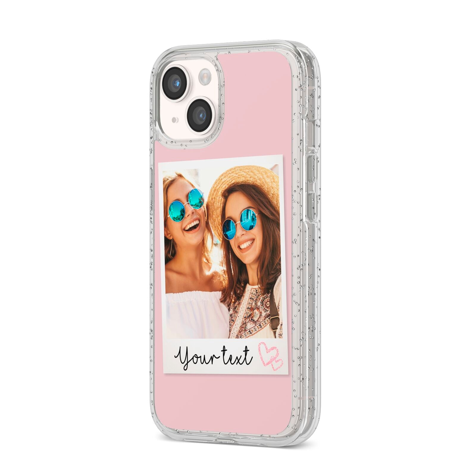 Personalised Best Friend Photo iPhone 14 Glitter Tough Case Starlight Angled Image