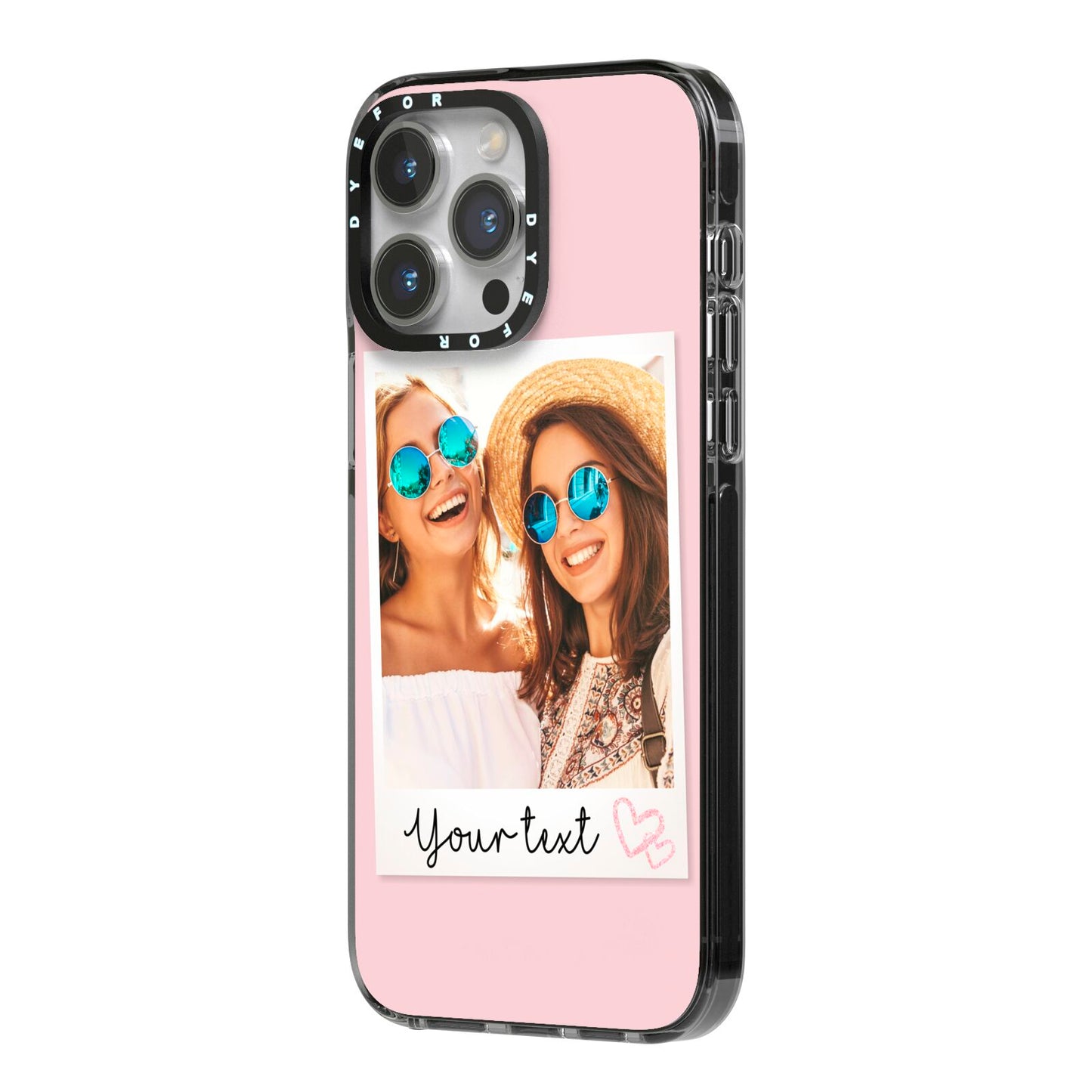 Personalised Best Friend Photo iPhone 14 Pro Max Black Impact Case Side Angle on Silver phone