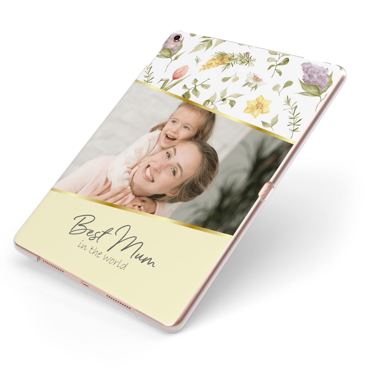 Personalised Best Mum Apple iPad Case on Rose Gold iPad Side View
