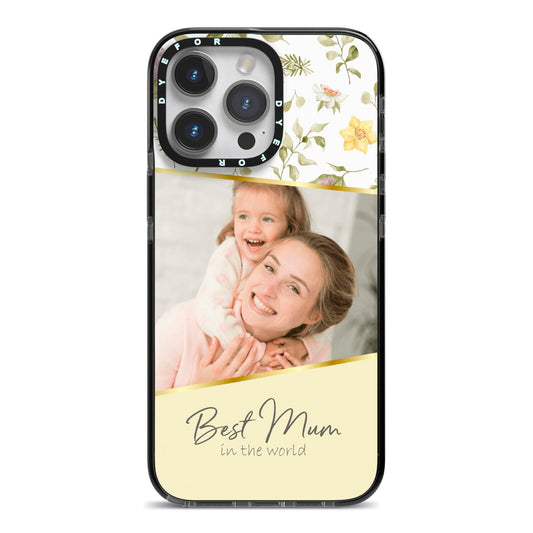 Personalised Best Mum iPhone 14 Pro Max Black Impact Case on Silver phone