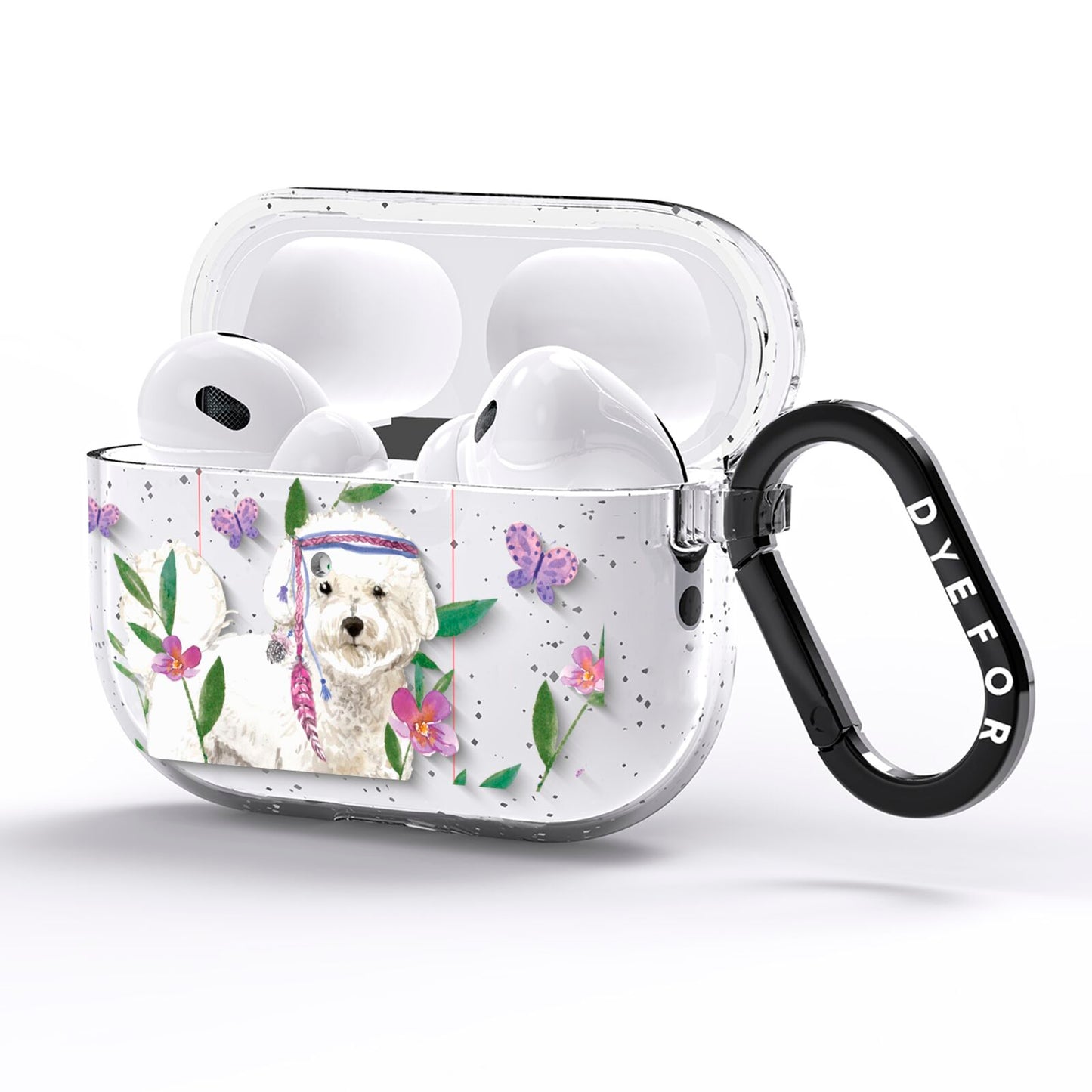 Personalised Bichon Frise AirPods Pro Glitter Case Side Image