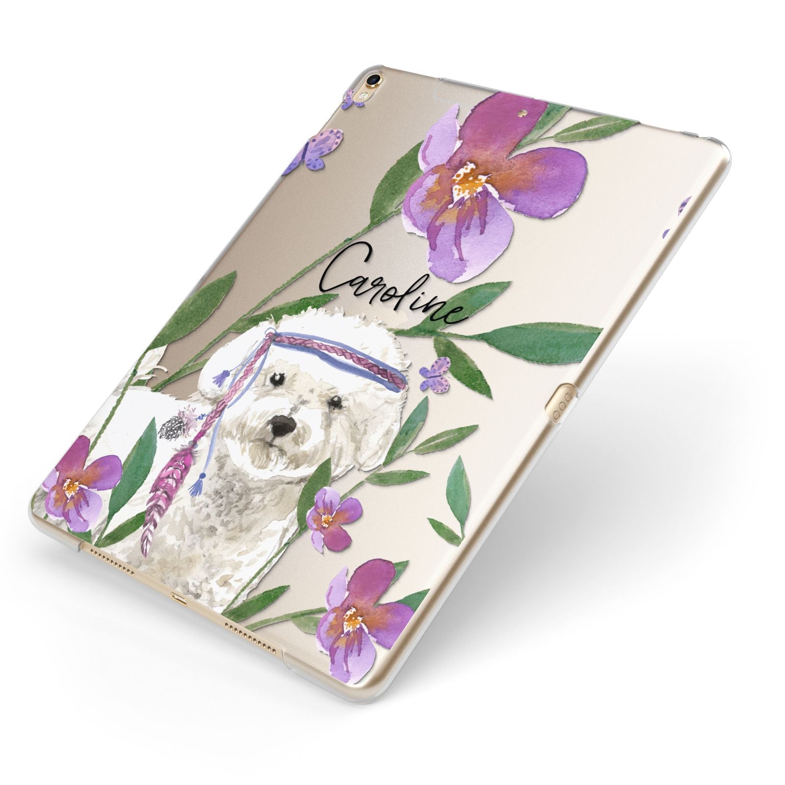 Personalised Bichon Frise Apple iPad Case on Gold iPad Side View