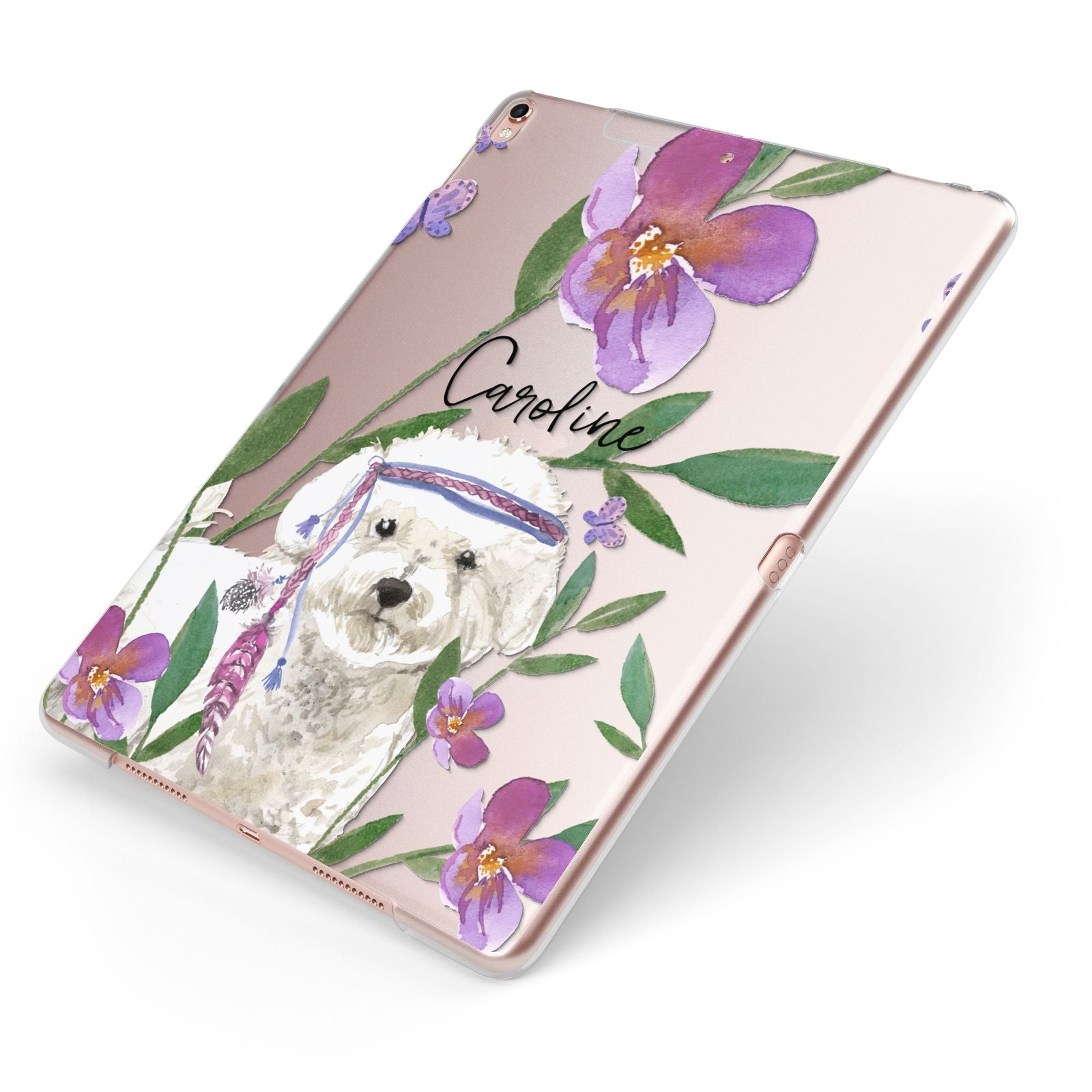 Personalised Bichon Frise Apple iPad Case on Rose Gold iPad Side View