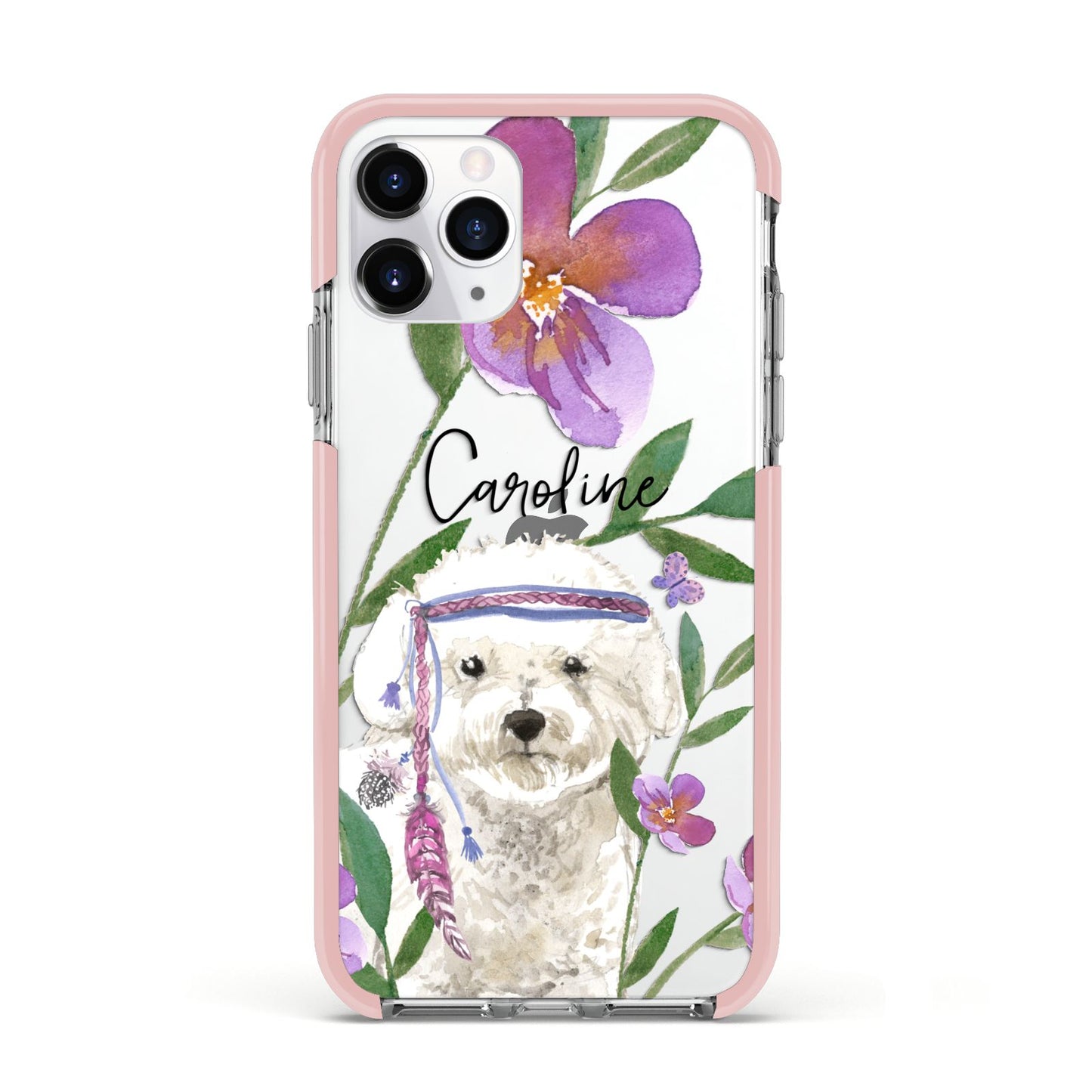 Personalised Bichon Frise Apple iPhone 11 Pro in Silver with Pink Impact Case