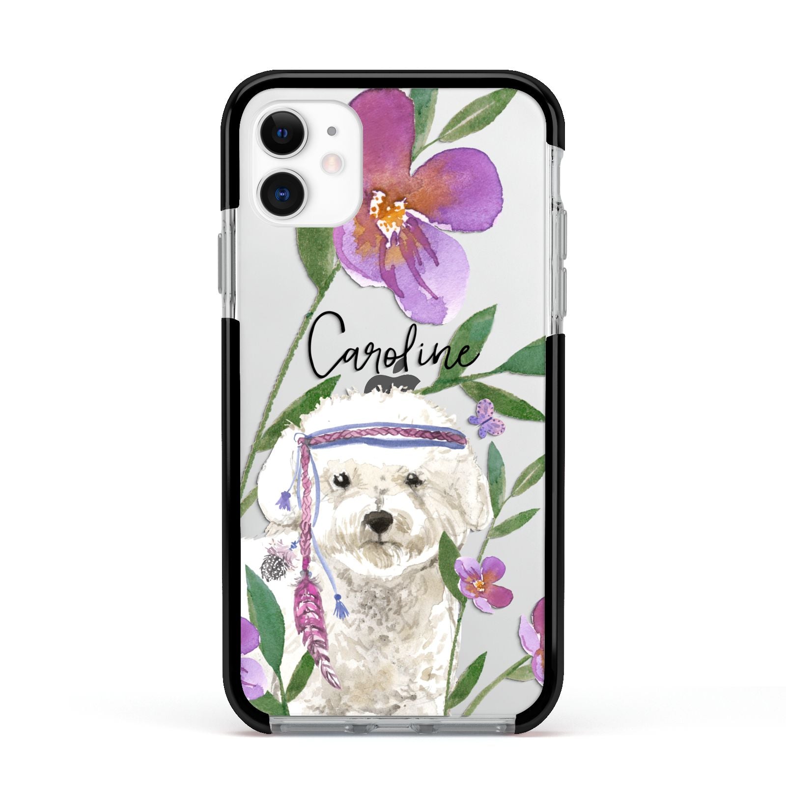 Personalised Bichon Frise Apple iPhone 11 in White with Black Impact Case