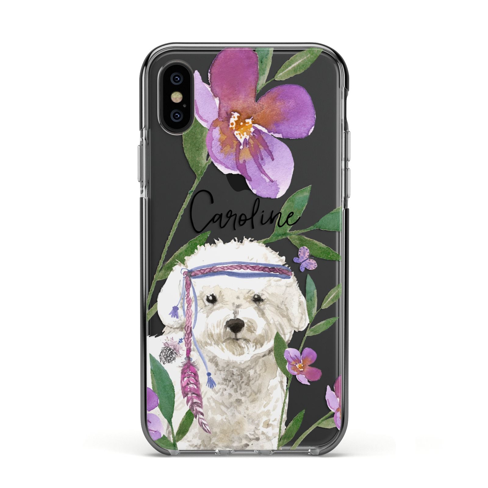 Personalised Bichon Frise Apple iPhone Xs Impact Case Black Edge on Black Phone