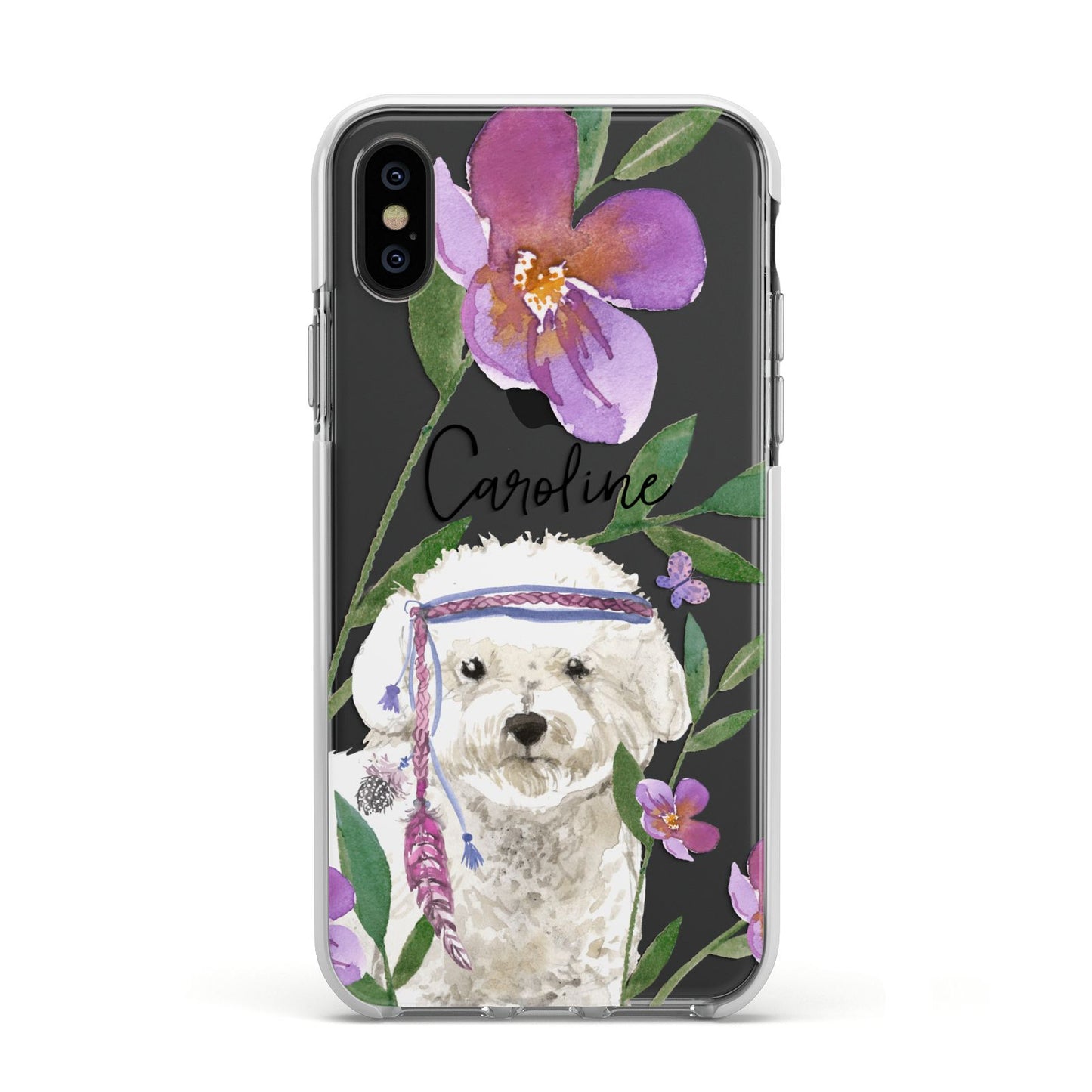 Personalised Bichon Frise Apple iPhone Xs Impact Case White Edge on Black Phone