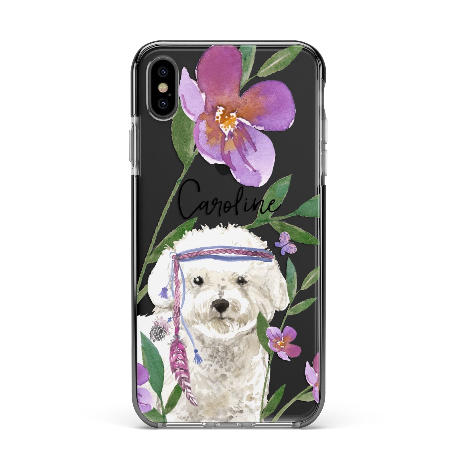 Personalised Bichon Frise Apple iPhone Xs Max Impact Case Black Edge on Black Phone