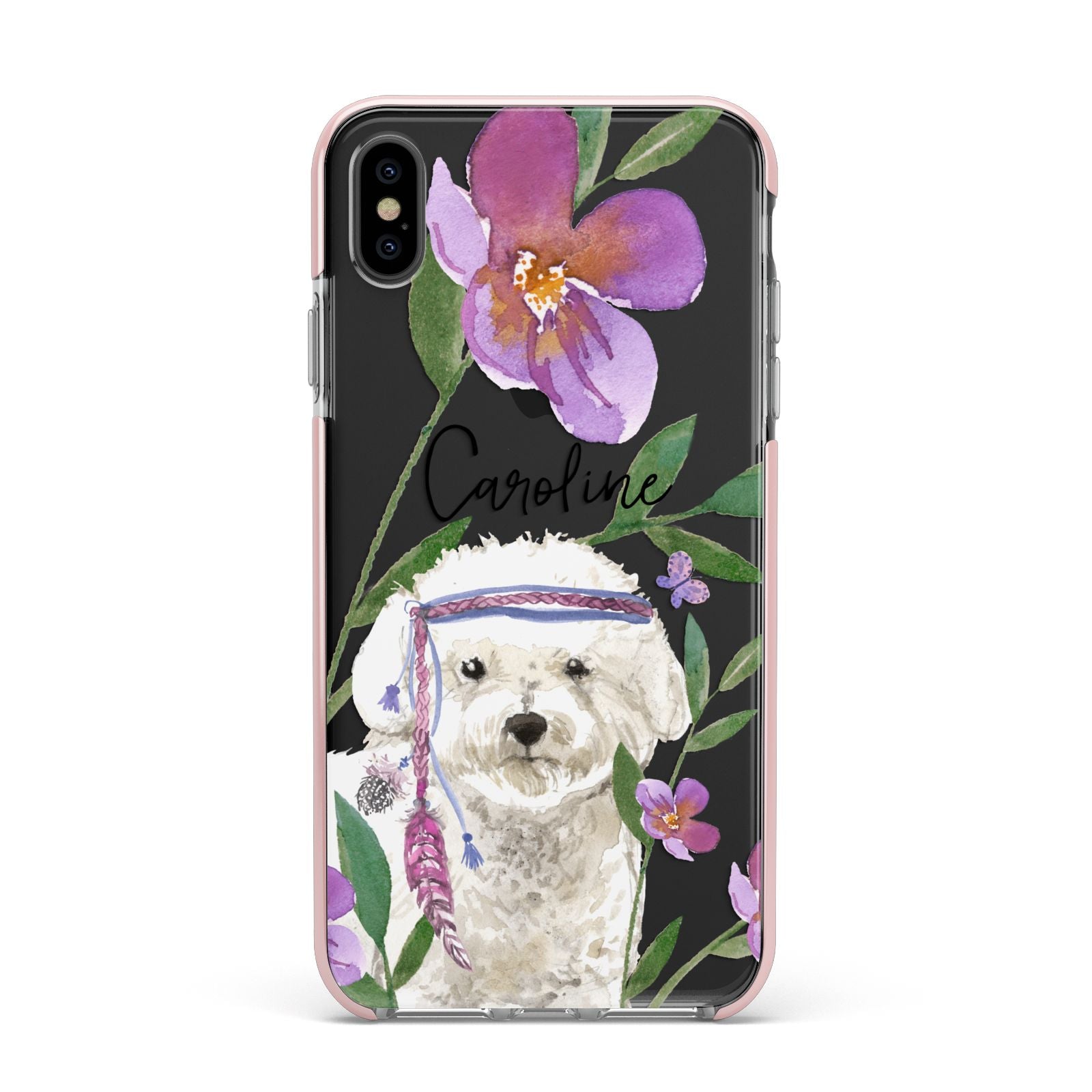 Personalised Bichon Frise Apple iPhone Xs Max Impact Case Pink Edge on Black Phone