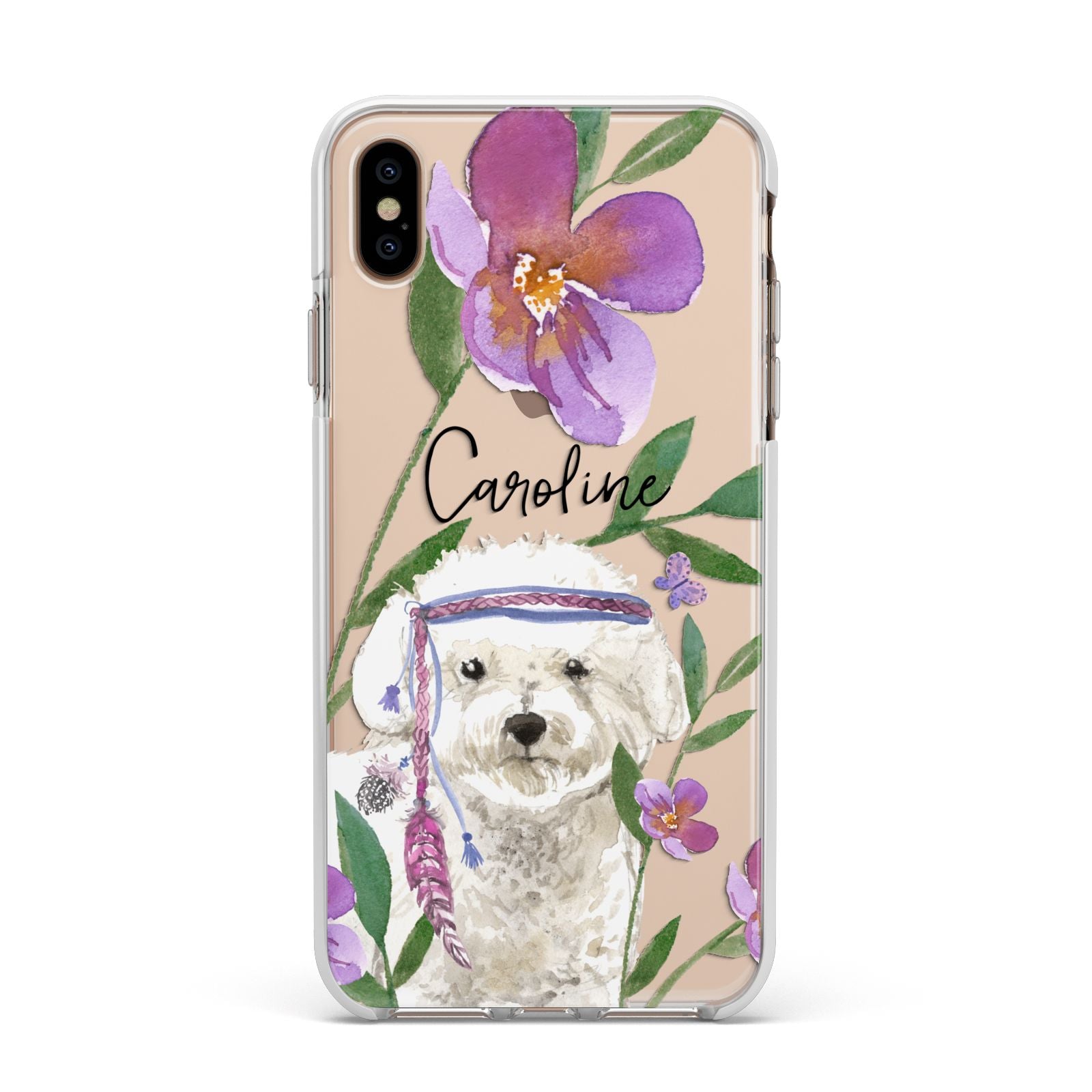 Personalised Bichon Frise Apple iPhone Xs Max Impact Case White Edge on Gold Phone