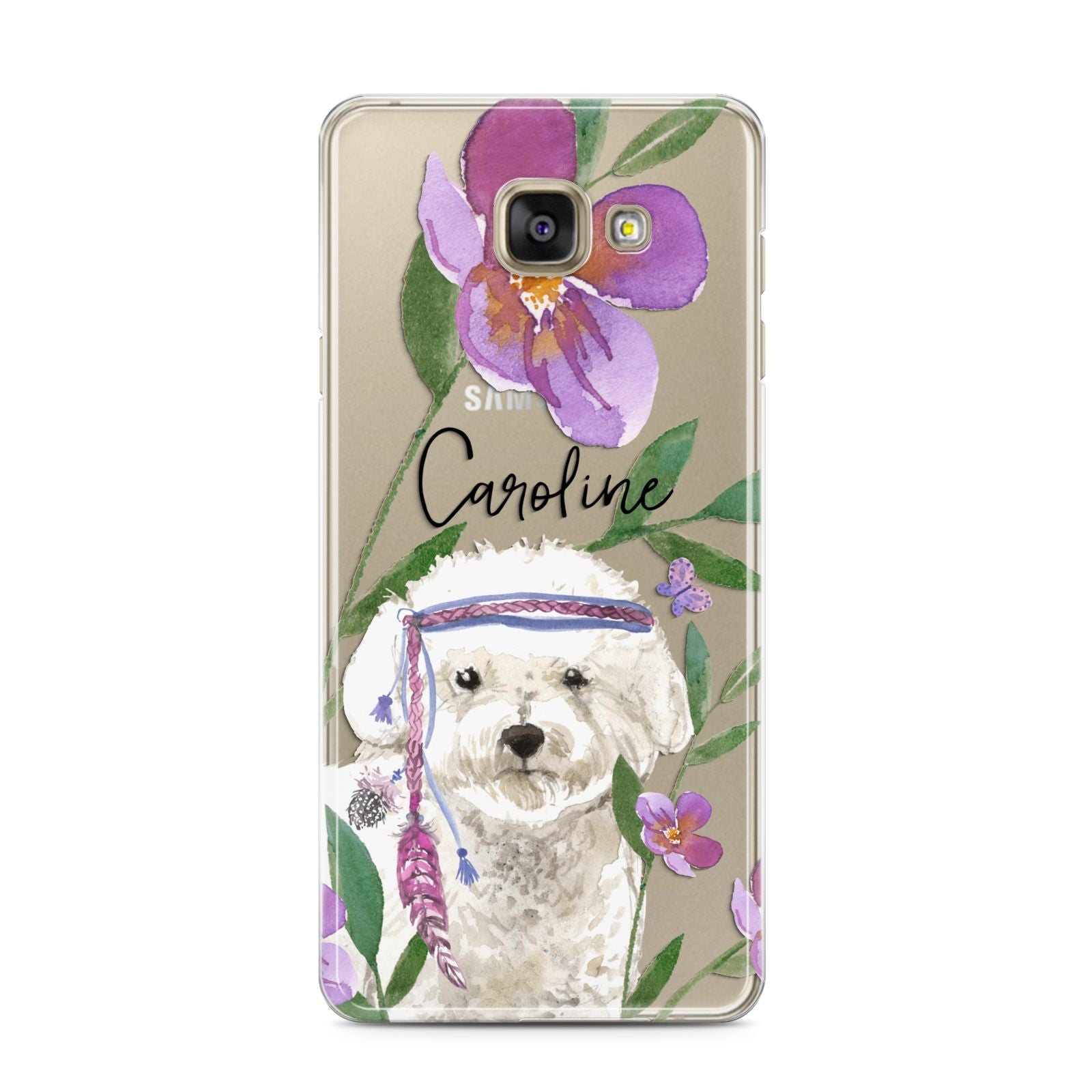Personalised Bichon Frise Samsung Galaxy A3 2016 Case on gold phone