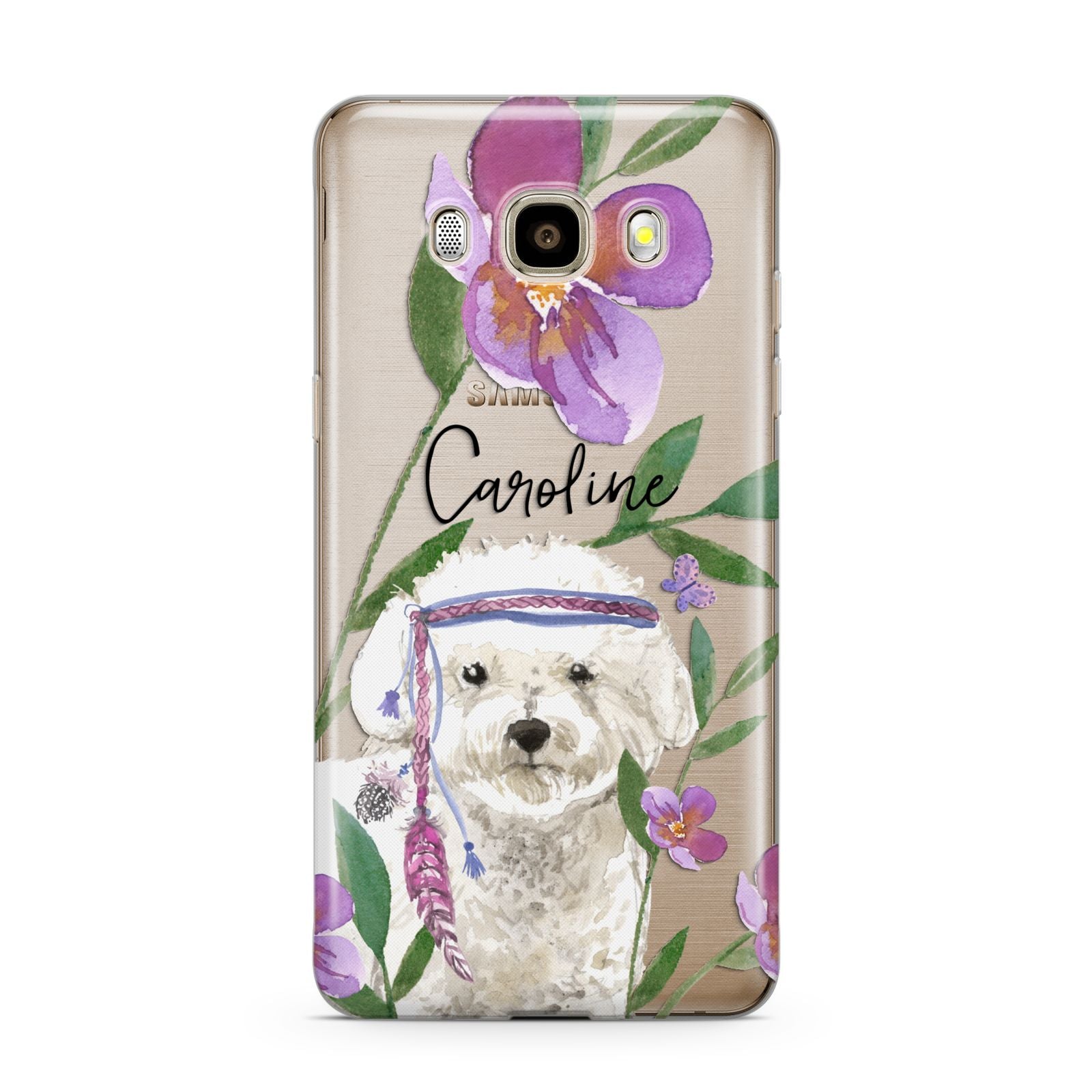 Personalised Bichon Frise Samsung Galaxy J7 2016 Case on gold phone