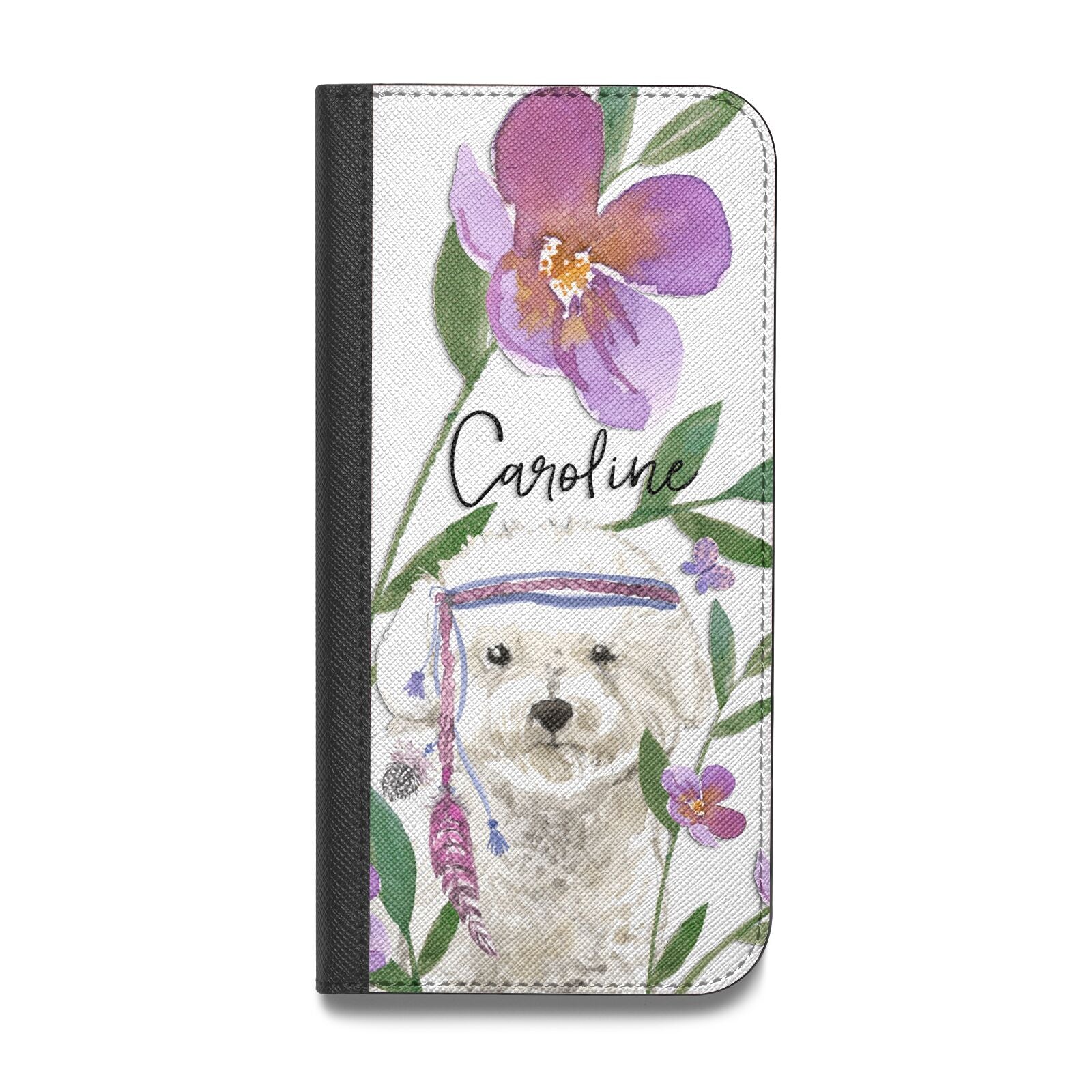 Personalised Bichon Frise Vegan Leather Flip iPhone Case