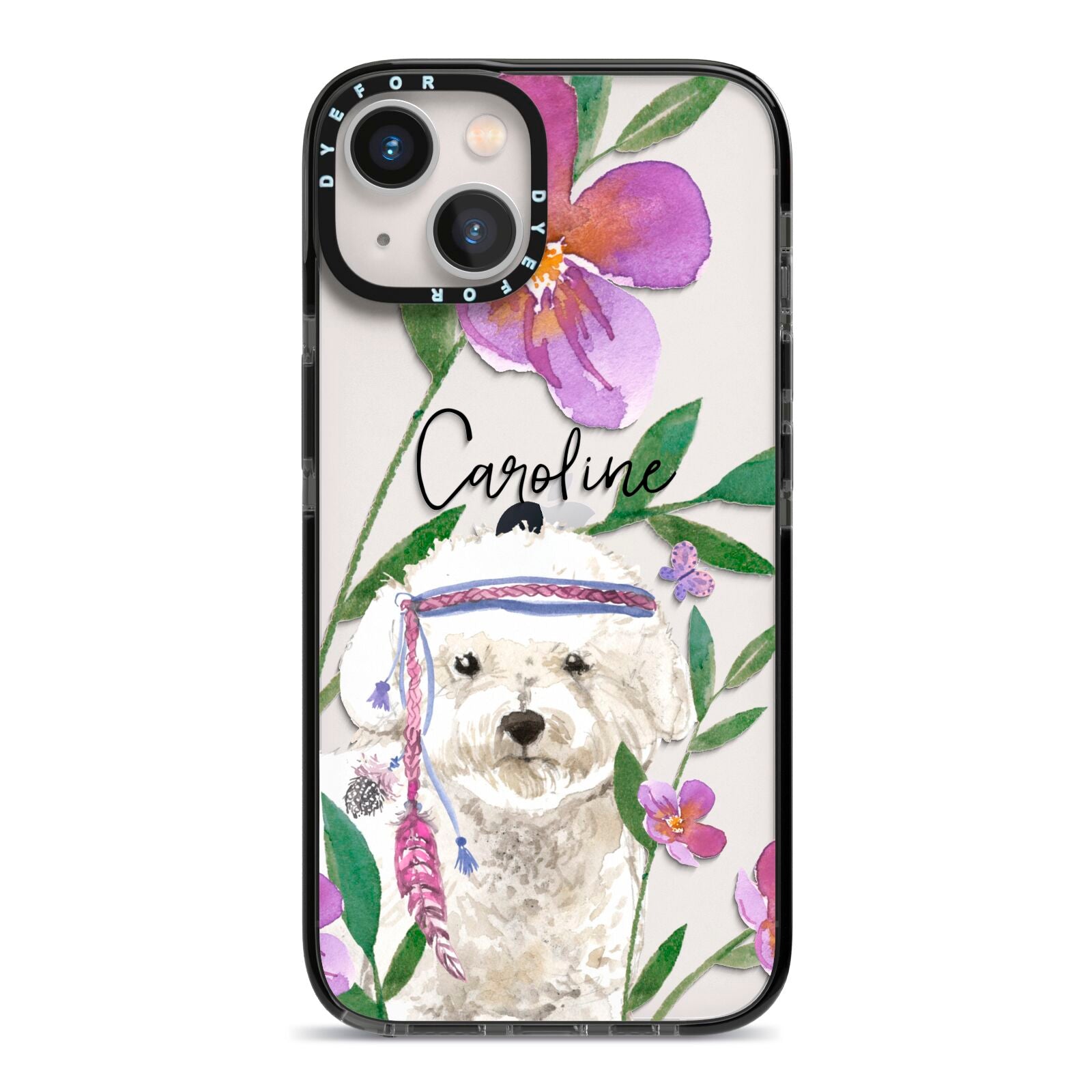 Personalised Bichon Frise iPhone 13 Black Impact Case on Silver phone