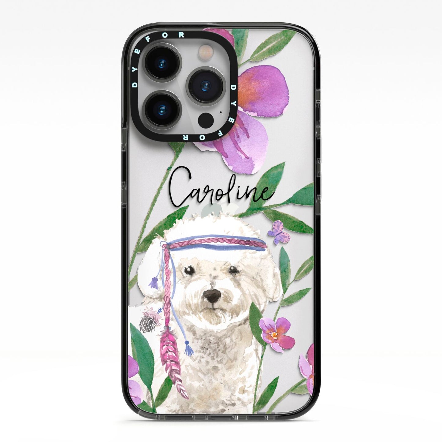 Personalised Bichon Frise iPhone 13 Pro Black Impact Case on Silver phone