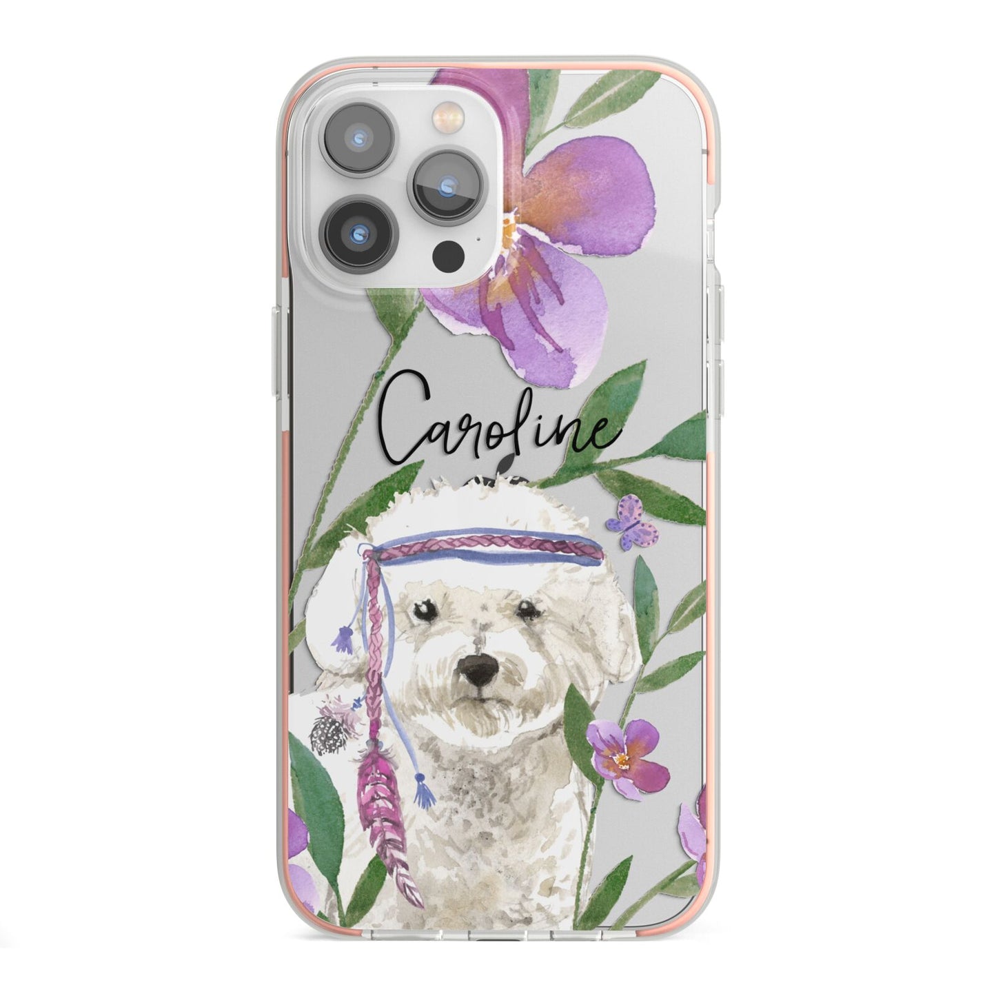 Personalised Bichon Frise iPhone 13 Pro Max TPU Impact Case with Pink Edges