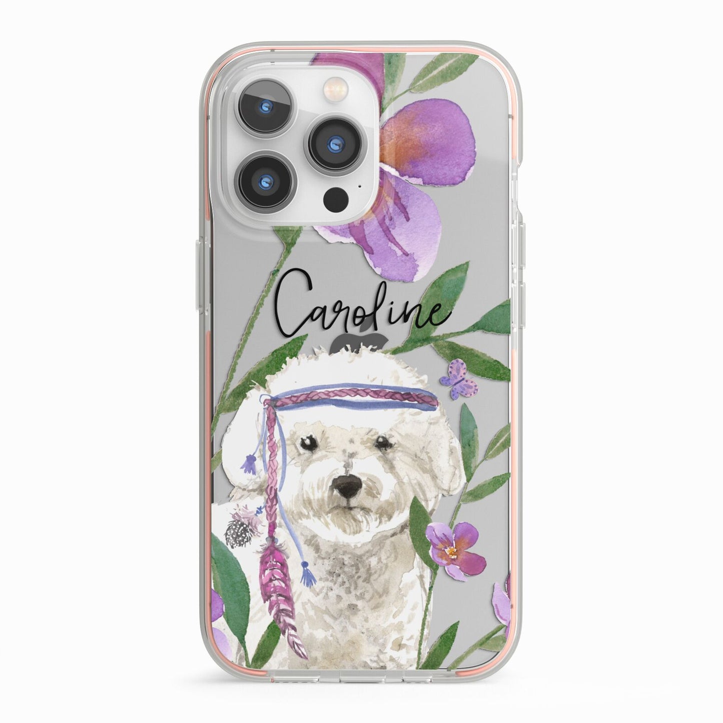 Personalised Bichon Frise iPhone 13 Pro TPU Impact Case with Pink Edges