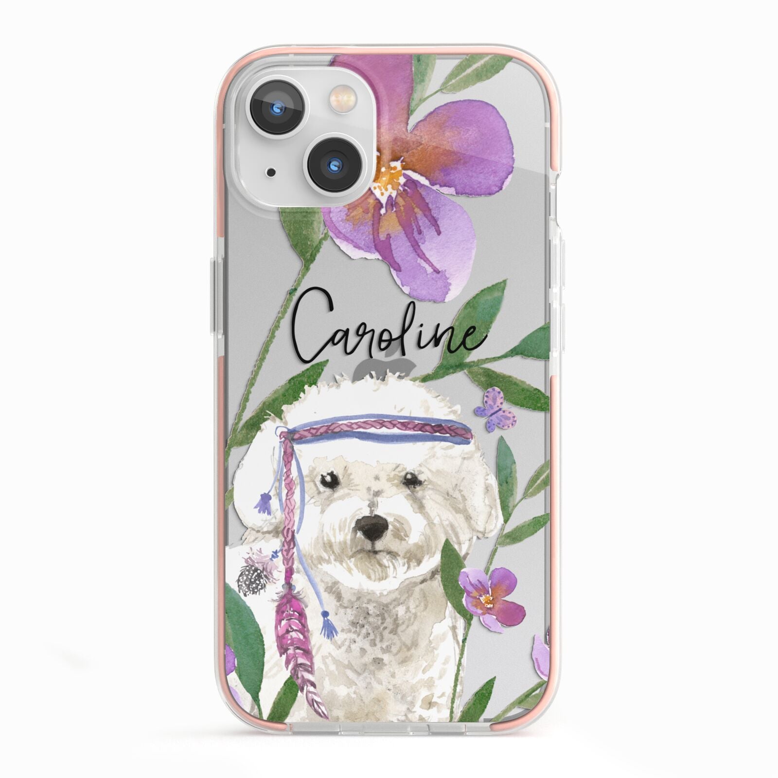 Personalised Bichon Frise iPhone 13 TPU Impact Case with Pink Edges